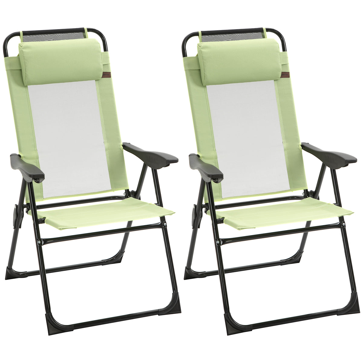Set of 2 Portable Folding Outdoor Recliners w/ Adjustable Backrest, Green