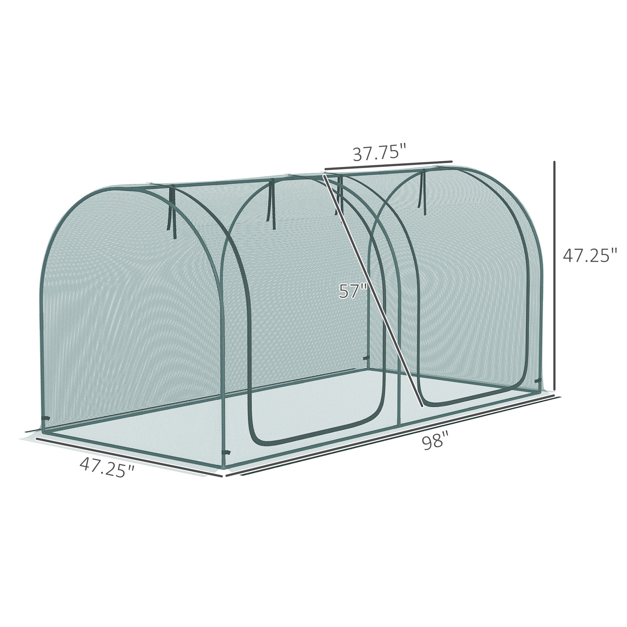 8' x 4' Crop Cage, Plant Protection Tent with Two Zippered Doors, Storage Bag and 4 Ground Stakes, for Garden, Yard, Lawn, Green - Green - Image 3