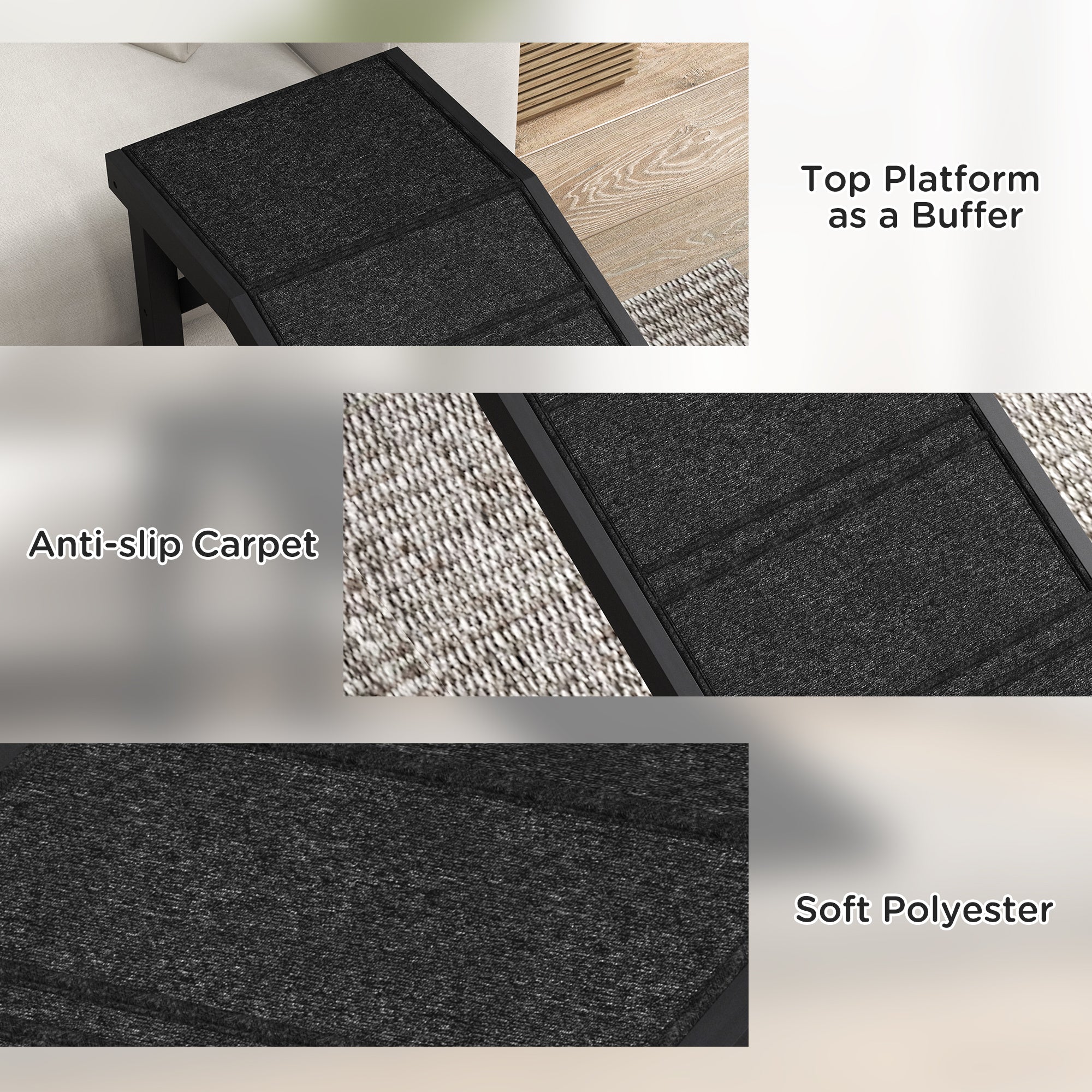 Dog Ramp w/ Non-Slip Carpet and Top Platform, 74" x 16" x 25", Black - Black - Image 6