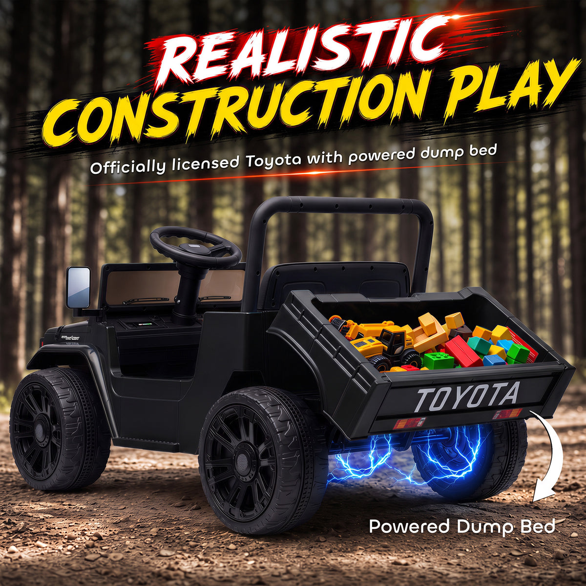 Licensed Toyota FJ45 Pick Up Ride on Truck, 24V Kids Electric Car with Dual Motors Up to 3.7MPH for Kids 3-8 Years Black