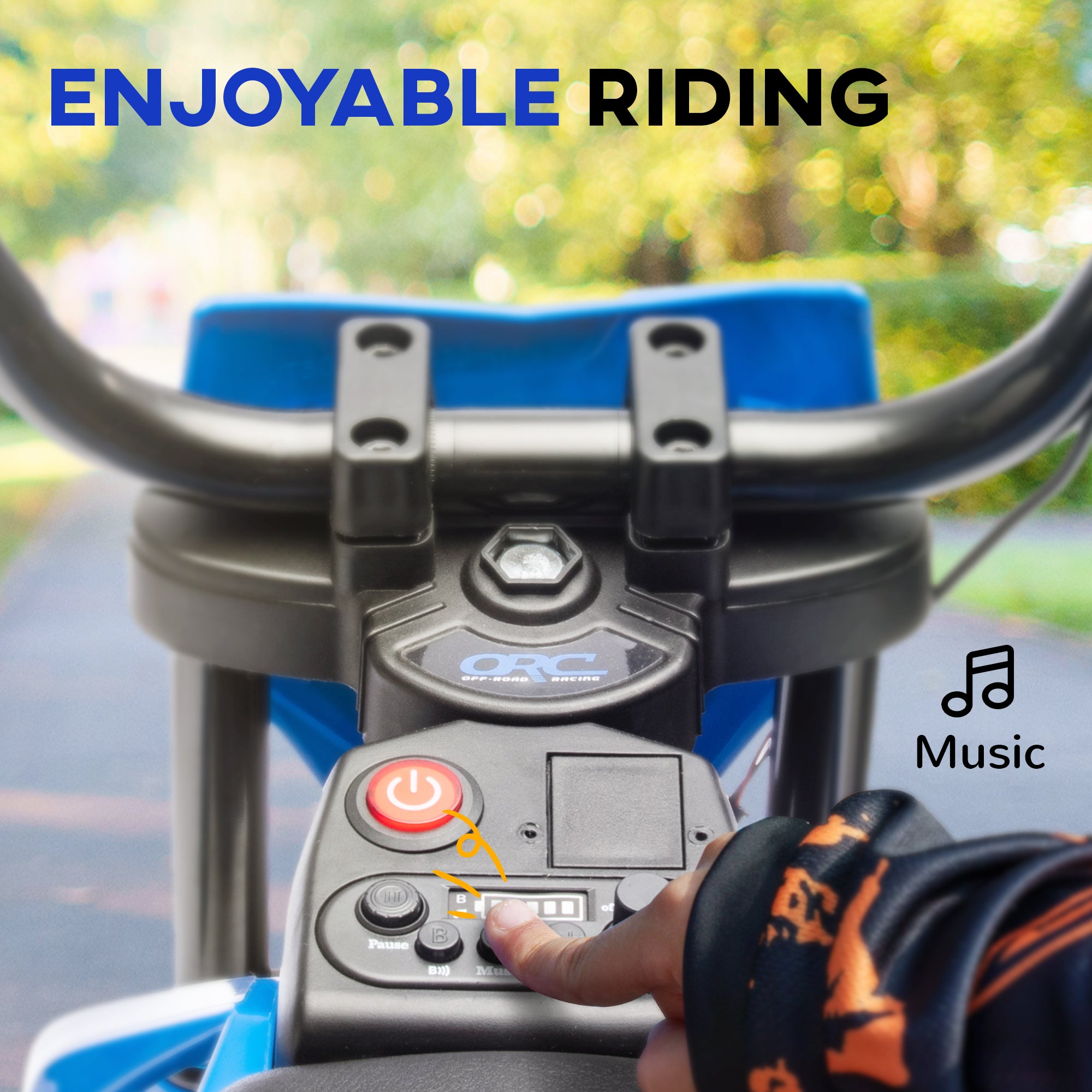 12V Kids Electric Motorcycle w/ Twist Grip Throttle, Training Wheels, Rear Suspension & Music, Blue