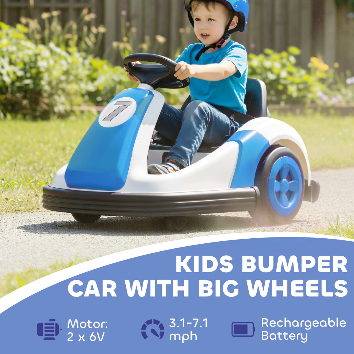 6V Kids Bumper Car with Big Wheels, Electric Car for Kids with 360-Degree Spin, Slow Start, for 37-72 M, Blue
