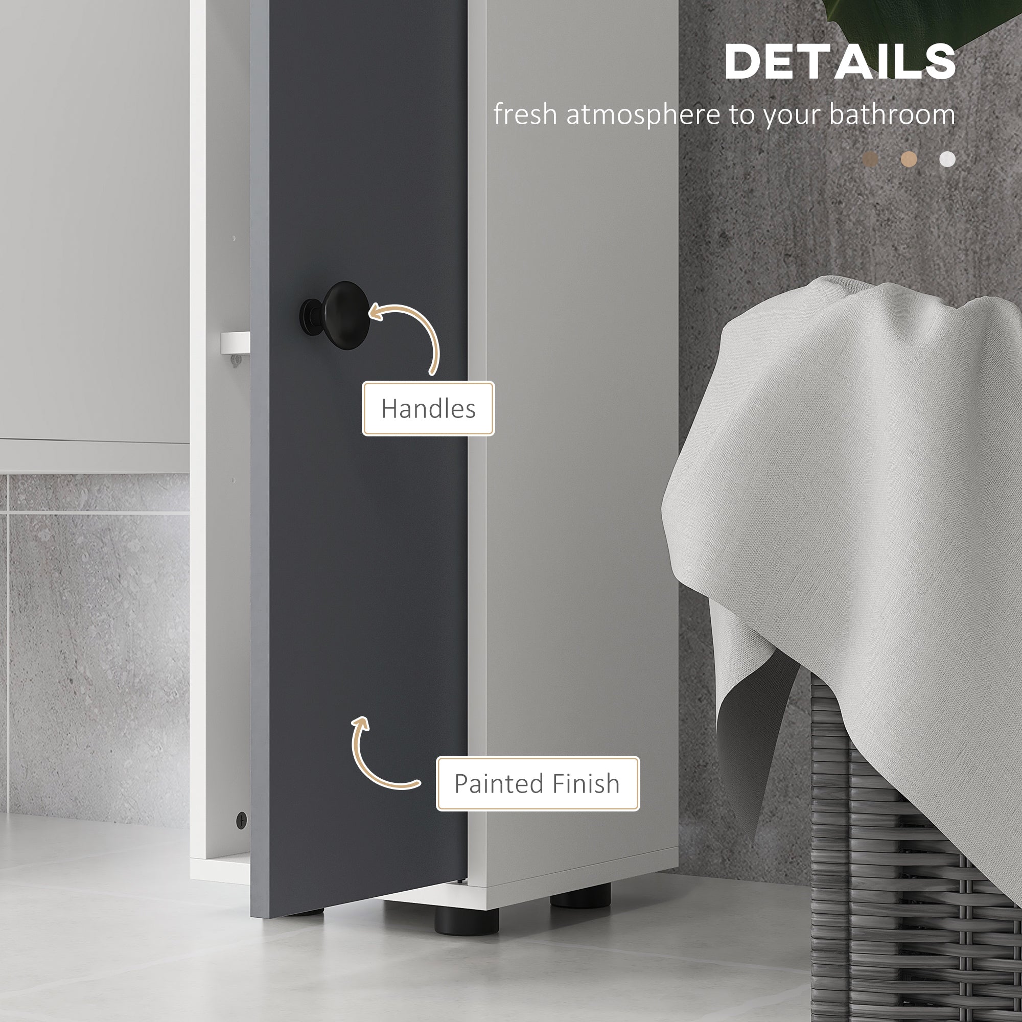 71" Small Bathroom Storage Cabinet, Narrow Toilet Paper Cabinet with Open Shelves, 2 Cabinets, Adjustable Shelves, Gray