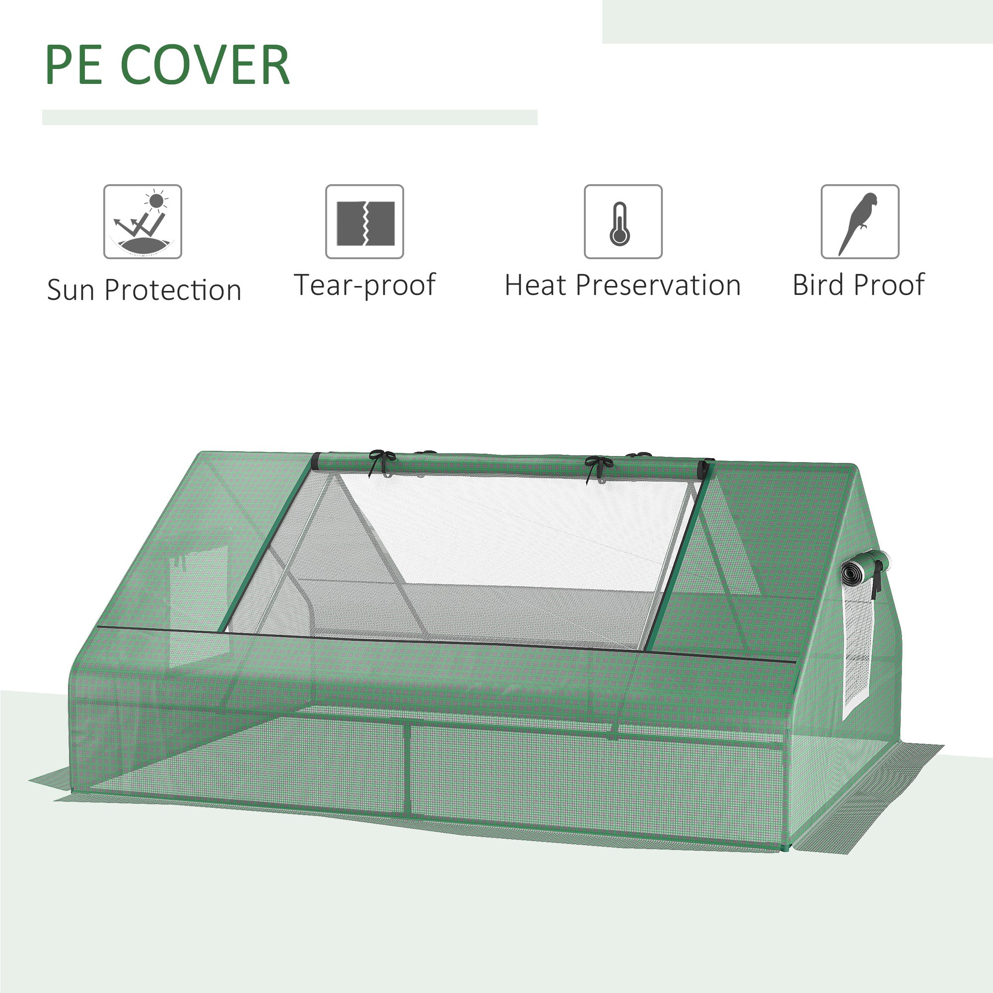 71" x 55" x 32" Mini Greenhouse, Small Green House, Garden Planting Shed, Outdoor Flower Planter Warm House with Zipper Windows, Green - Green - Image 4