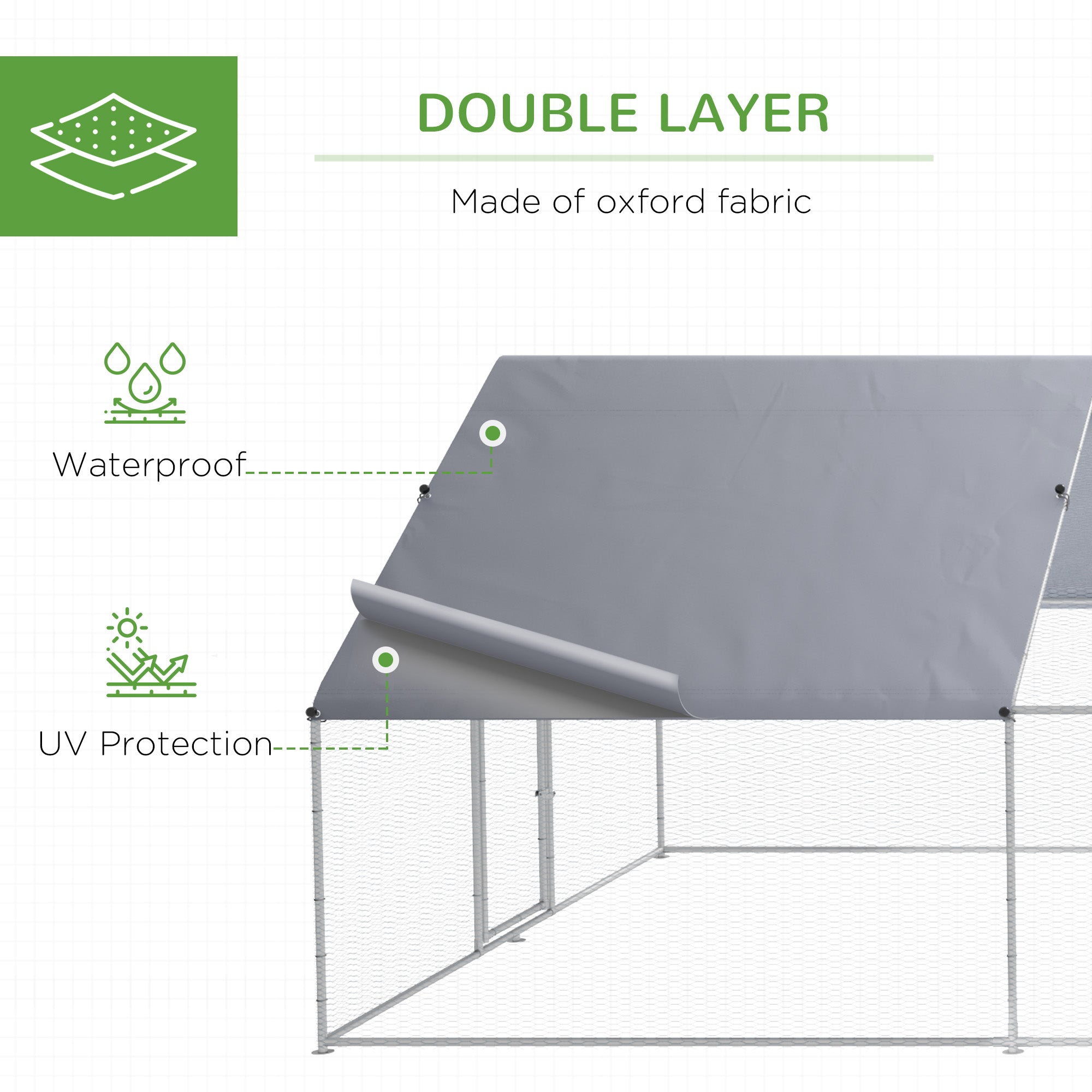 Large Chicken Coop Metal Chicken Run for Chickens with Waterproof and Anti-UV Cover, Spire Shaped Walk in Fence Cage Hen House for Outdoor and Yard Farm Use, 1.3" Dia, 9.8' x 26.2' x 6.4' - Silver - Image 4