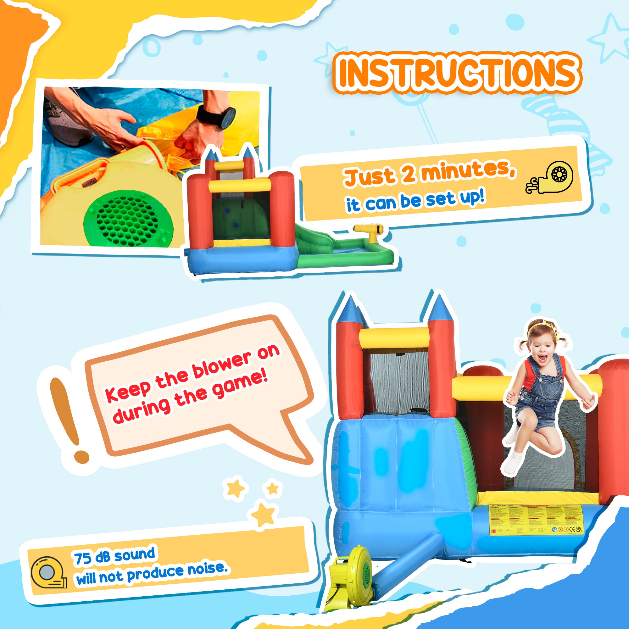 Kids Bounce House Inflatable Slide with Splash Pool, Water Cannon, Climbing Wall, Inflator Included, 6 in1 Bouncy Castle Kids Backyard Activity Outdoor Water Play Toy