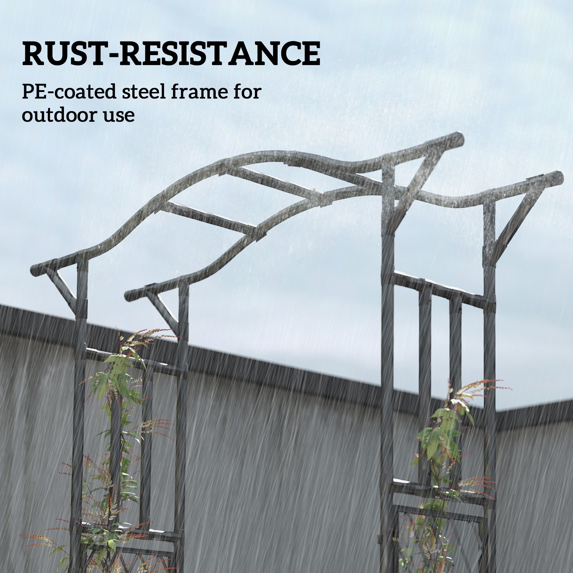 Garden Arch, PE-Coated Steel Garden Arch Trellis with Extended Top, Black - Black - Image 5