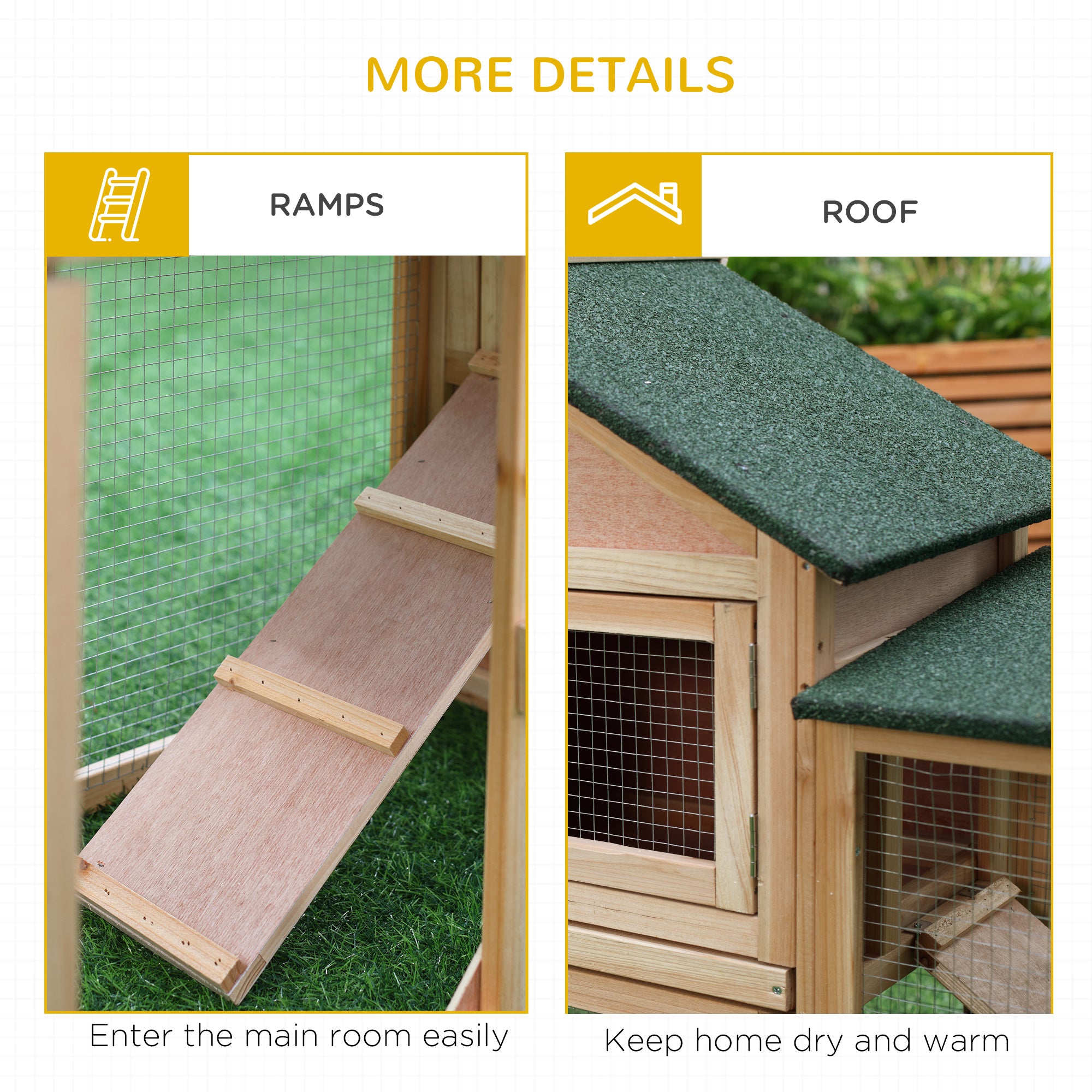 Rabbit Cage Outdoor, Rabbit House 83" 2 Story Deluxe XL Wooden Rabbit Hutch Big Bunny Cage w/ Ladder and Run - Natural - Image 7