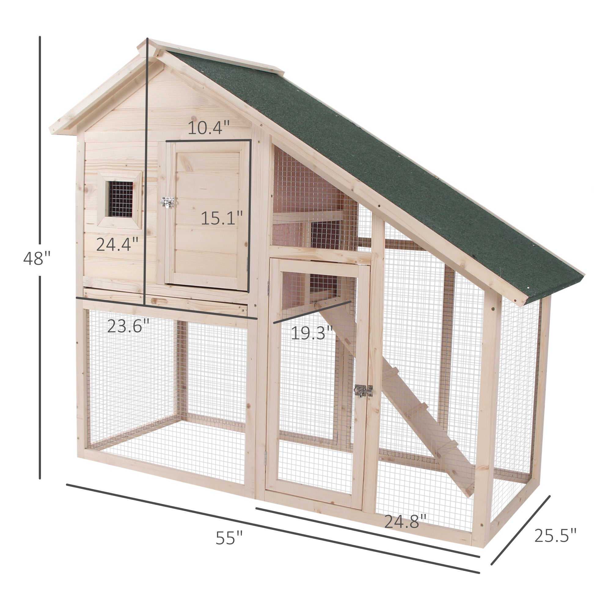 55" L 2-Tier Wooden Rabbit Hutch Bunny Cage - Natural Wood Color - Image 3
