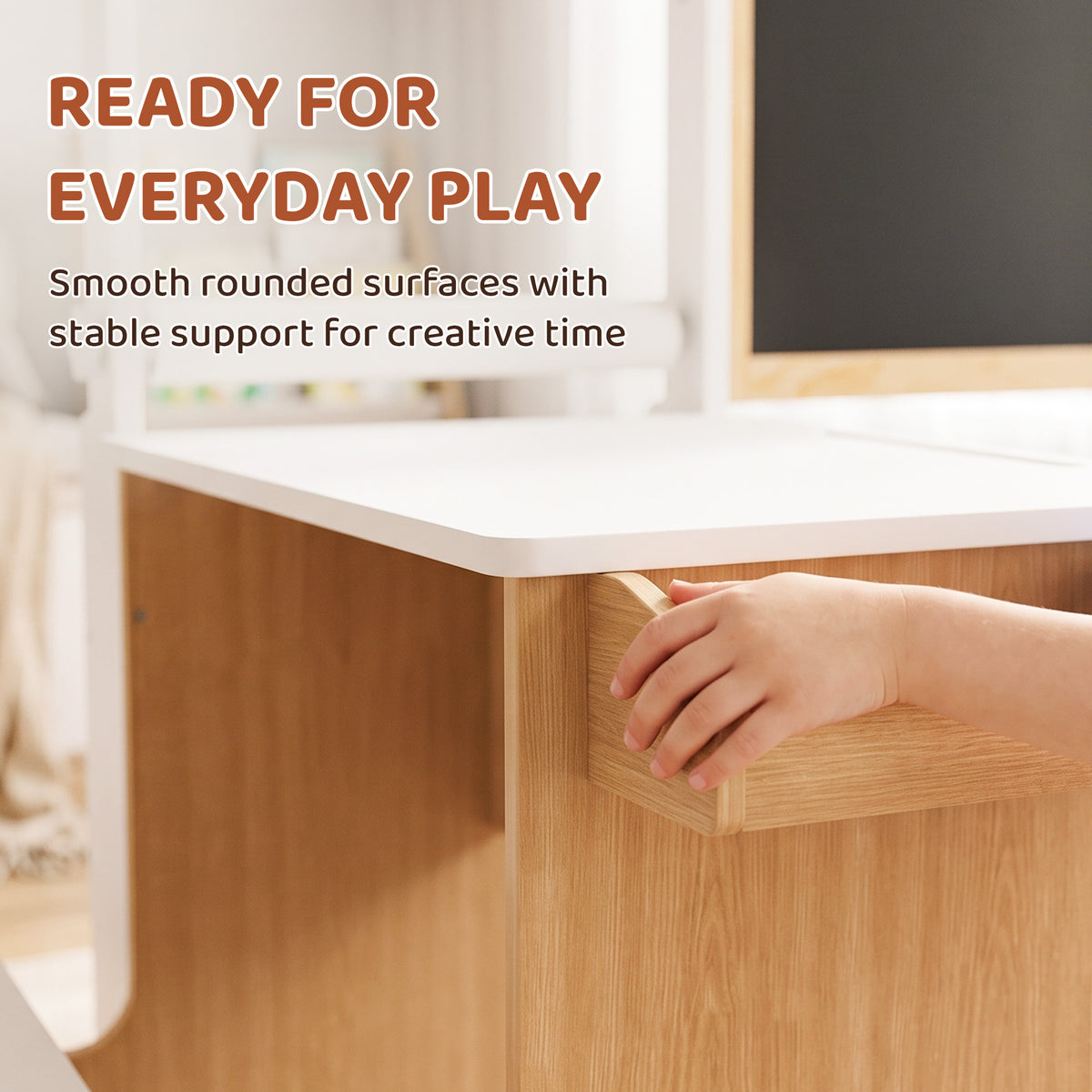 5-in-1 Kids Art Table and Chair Set with Easel, Wooden Craft and Play Activity Desk with Storage