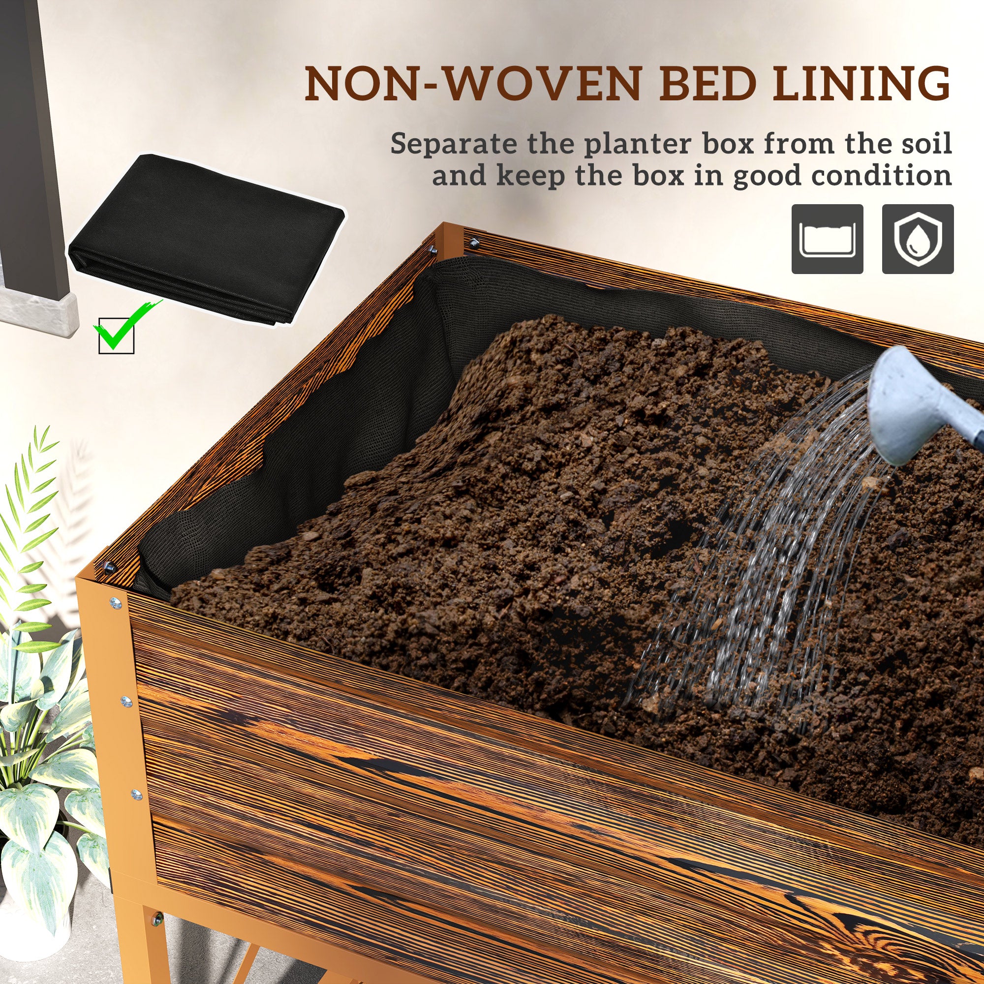 Galvanized Raised Garden Bed, Metal Planter Box with Legs, Storage Shelf and Bed Liner, Dark Brown - Brown - Image 7