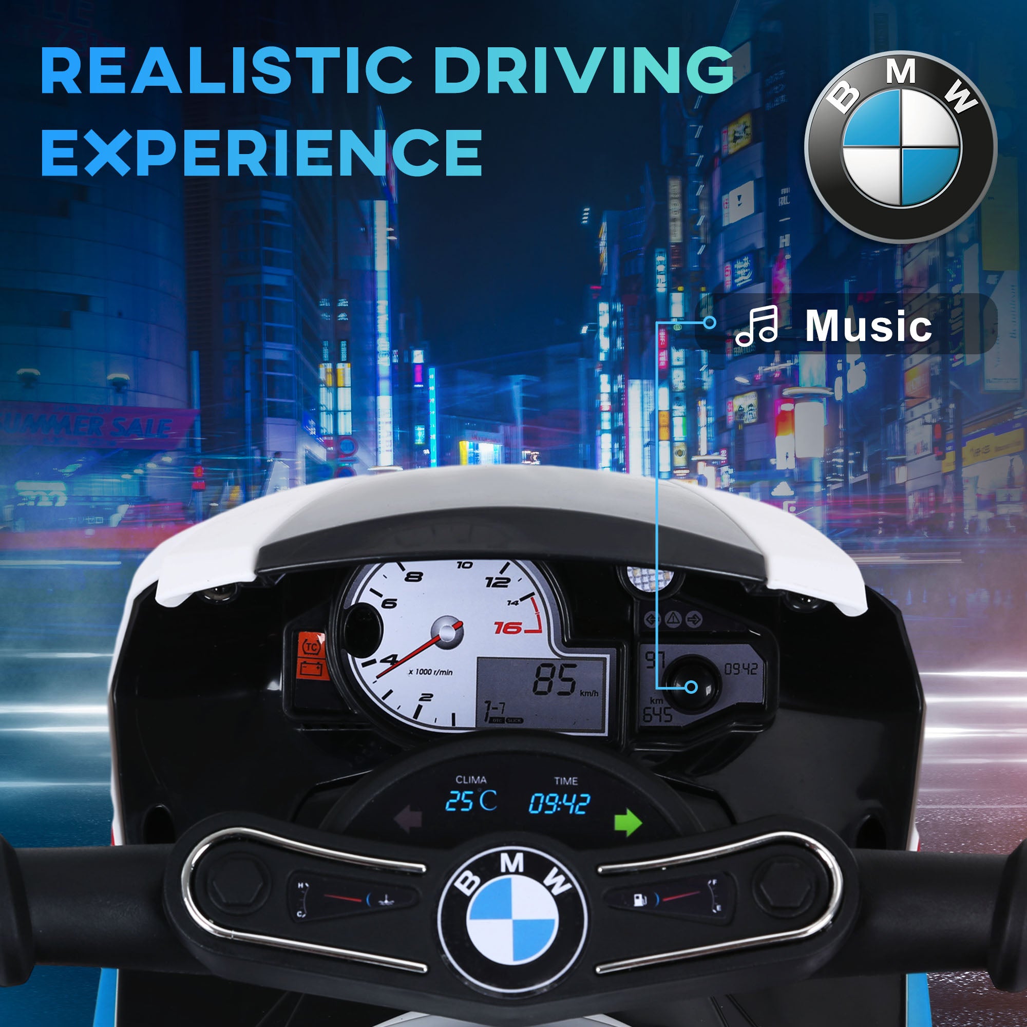 6V 3 Wheeled Electric Motorcycle, Kids Motorcycle Licensed BMW with Headlight, Music, Blue