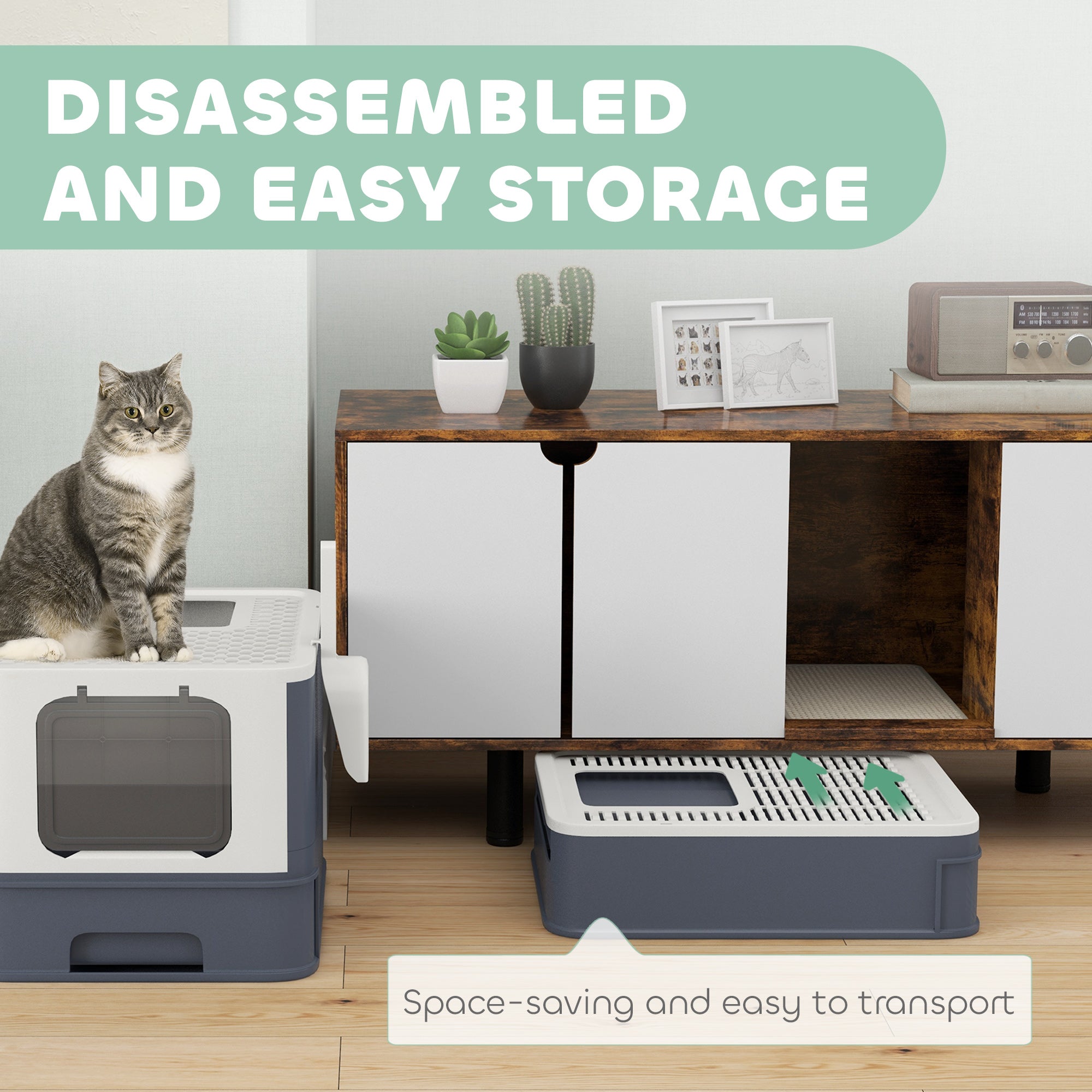 Cat Litter Box with Lid, Scoop, Front Entry, and Top Exit for Large Cats, White - White - Image 4