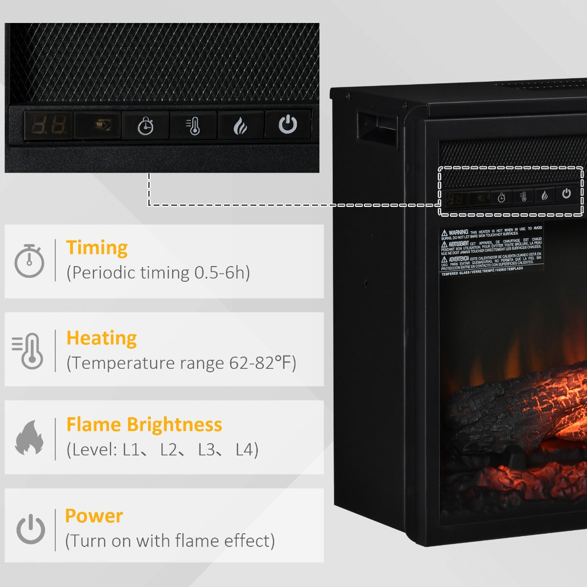 27" Electric Fireplace Insert, Retro Recessed Fireplace Heater with Realistic Log Flame, Remote Control, and Adjustable Brightness, 1400W, Black
