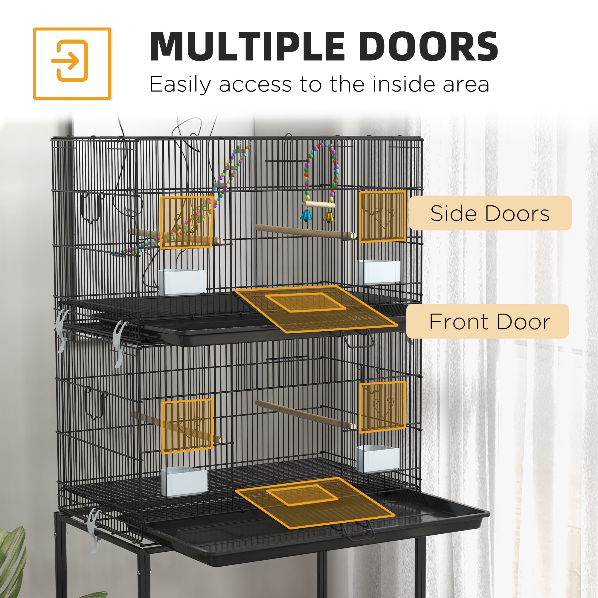 Double Stackable Bird Cage on Wheels w/ Stand, for Canaries - Black - Image 5