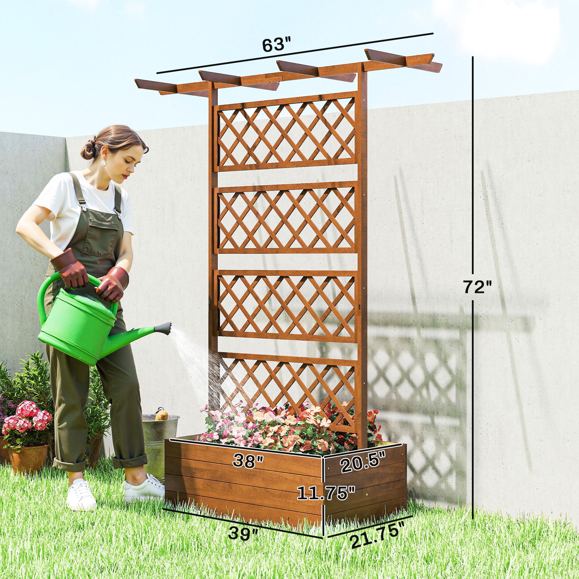 Wooden Trellis Planter Box, Raised Garden Bed to Grow Vegetables, Herbs and Flowers - Orange - Image 3