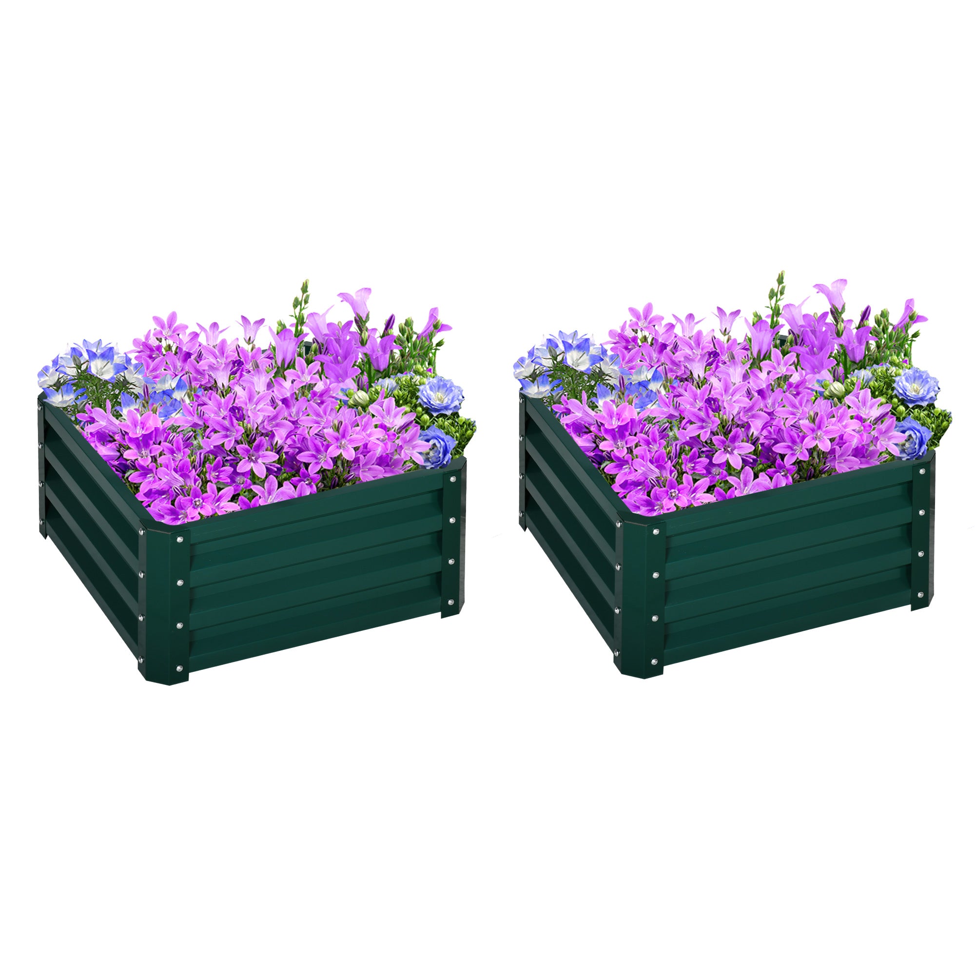 Galvanized Raised Garden Bed, Set of 2 Metal Planter Box with Open Bottom, All-Weather Steel Frame, Rust-Resistant, Easy-to-assemble, for Growing Vegetables, Flowers, Green - Green