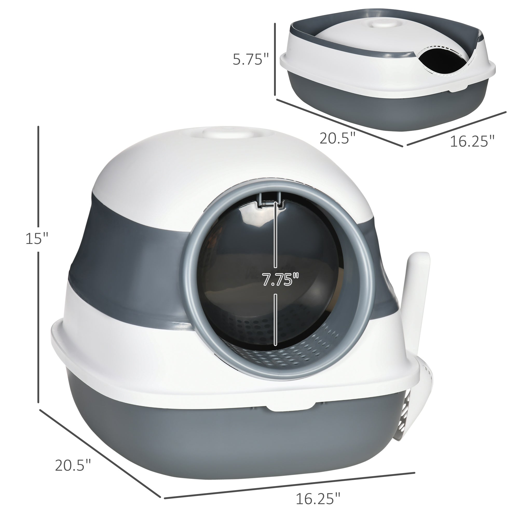 Dome Covered Cat Litter Box with Lid, White and Gray - White - Image 3