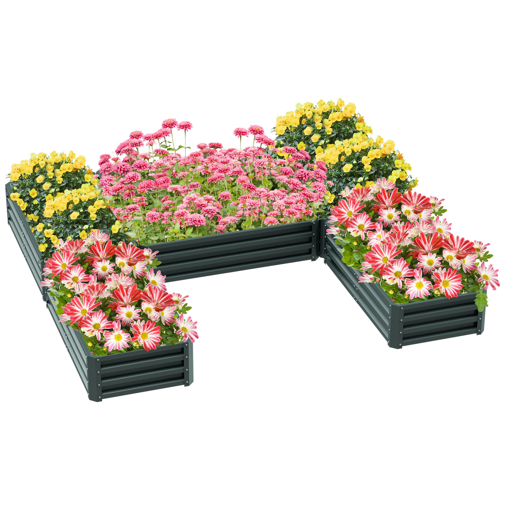 Steel Raised Garden Bed, Set of 5 Large Box Planters for Outdoor Plants Vegetables Flowers Herbs, 8x8x1ft, Green - Green