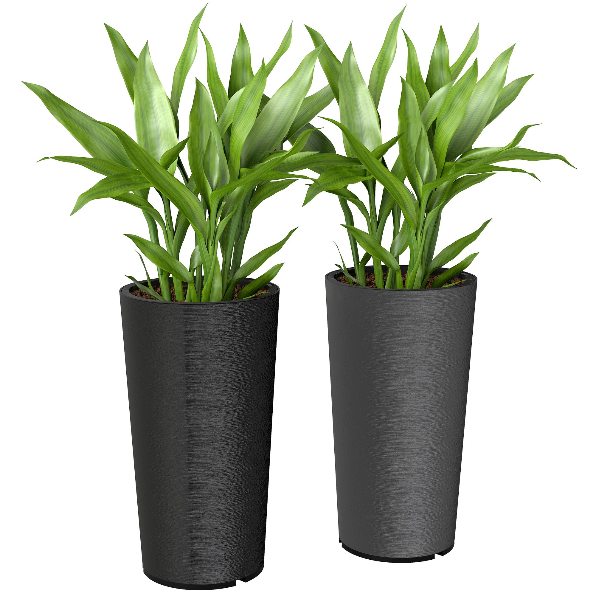 29 Inch Outdoor Planter, Set of 2 Plastic Flower Pots, Weather and UV Resistant Stackable Large Planters, Black - Black