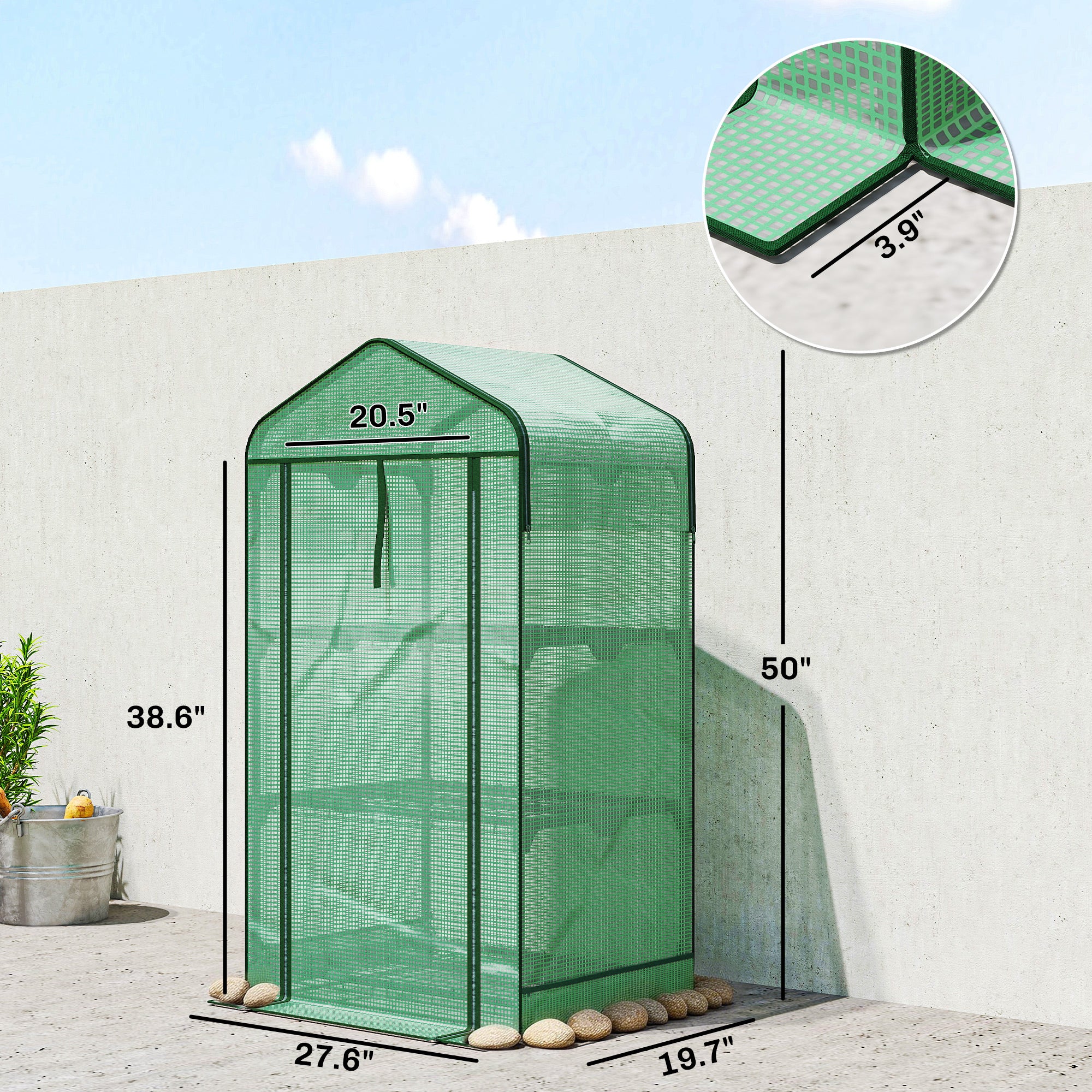 Mini Greenhouse with Screen Roof, Portable Small Greenhouse with Roll-Up Zipper Door, 27.6" x 19.7" x 50", Green - Green - Image 3