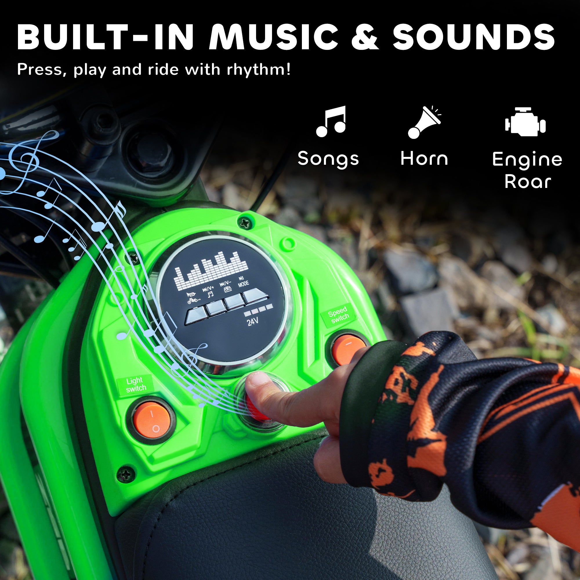 24V 350W Electric Dirt Bike Up to 15 MPH w/ Twist Grip Throttle, Green