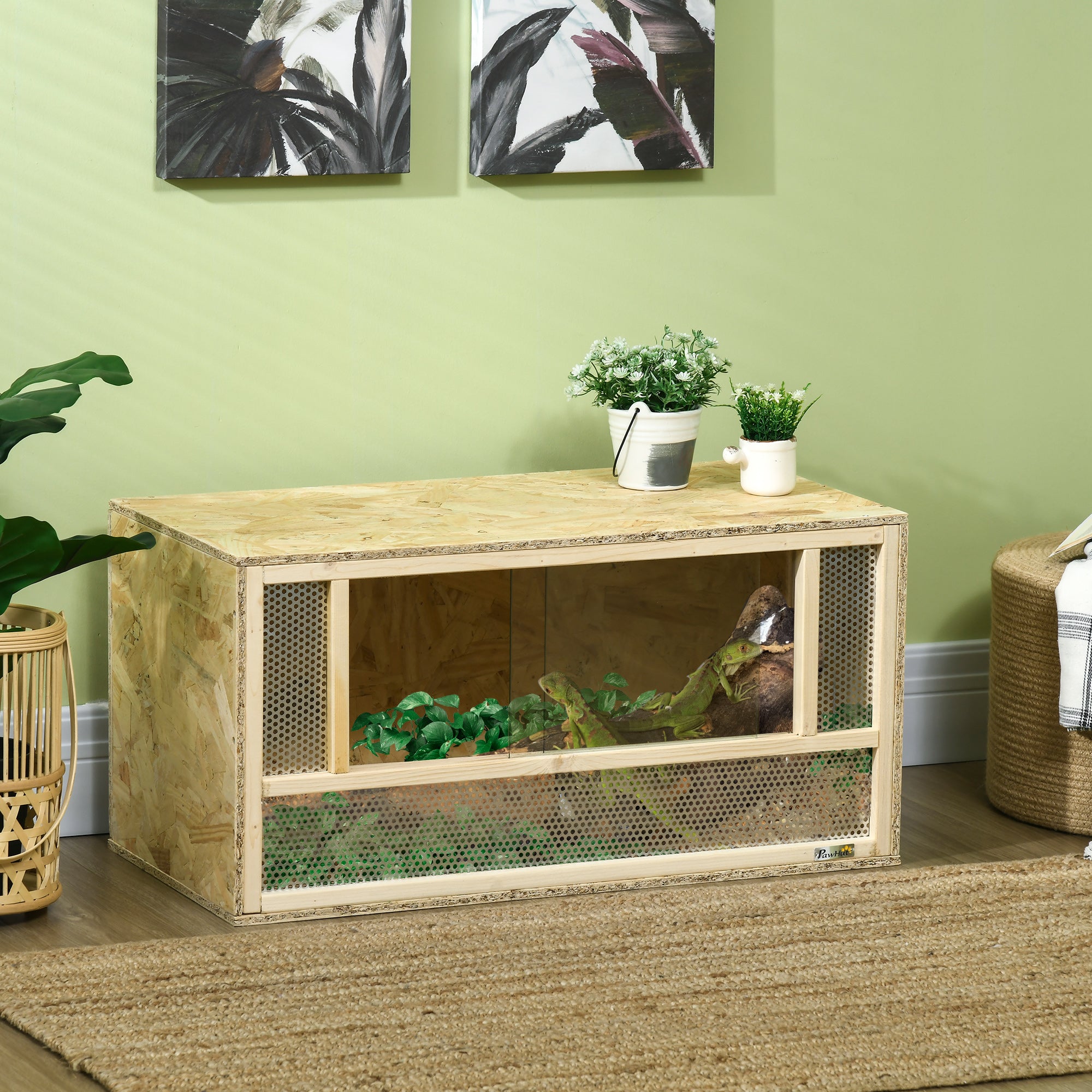 Wooden Reptile Terrarium with Sliding Door for Chameleon, Lizard, Snake, Frog, Turtle, 31.5" x 15.7" x 15.7" - Natural Wood - Image 2