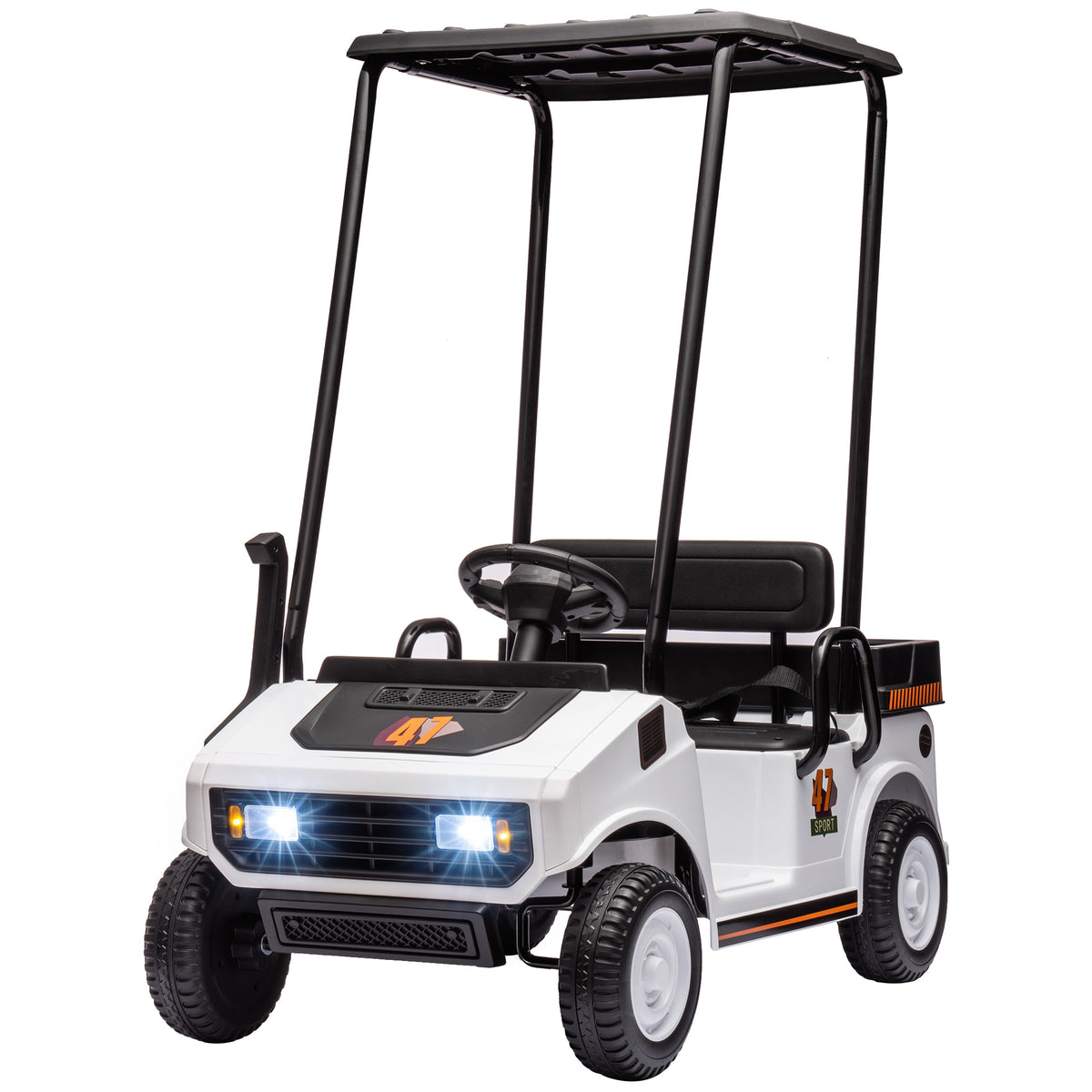 24V Kids Golf Cart 2WD 2-Seater with Remote, Soft Start, Rear Suspension, Sunshade, Storage, Gift for 3-6 Years, White