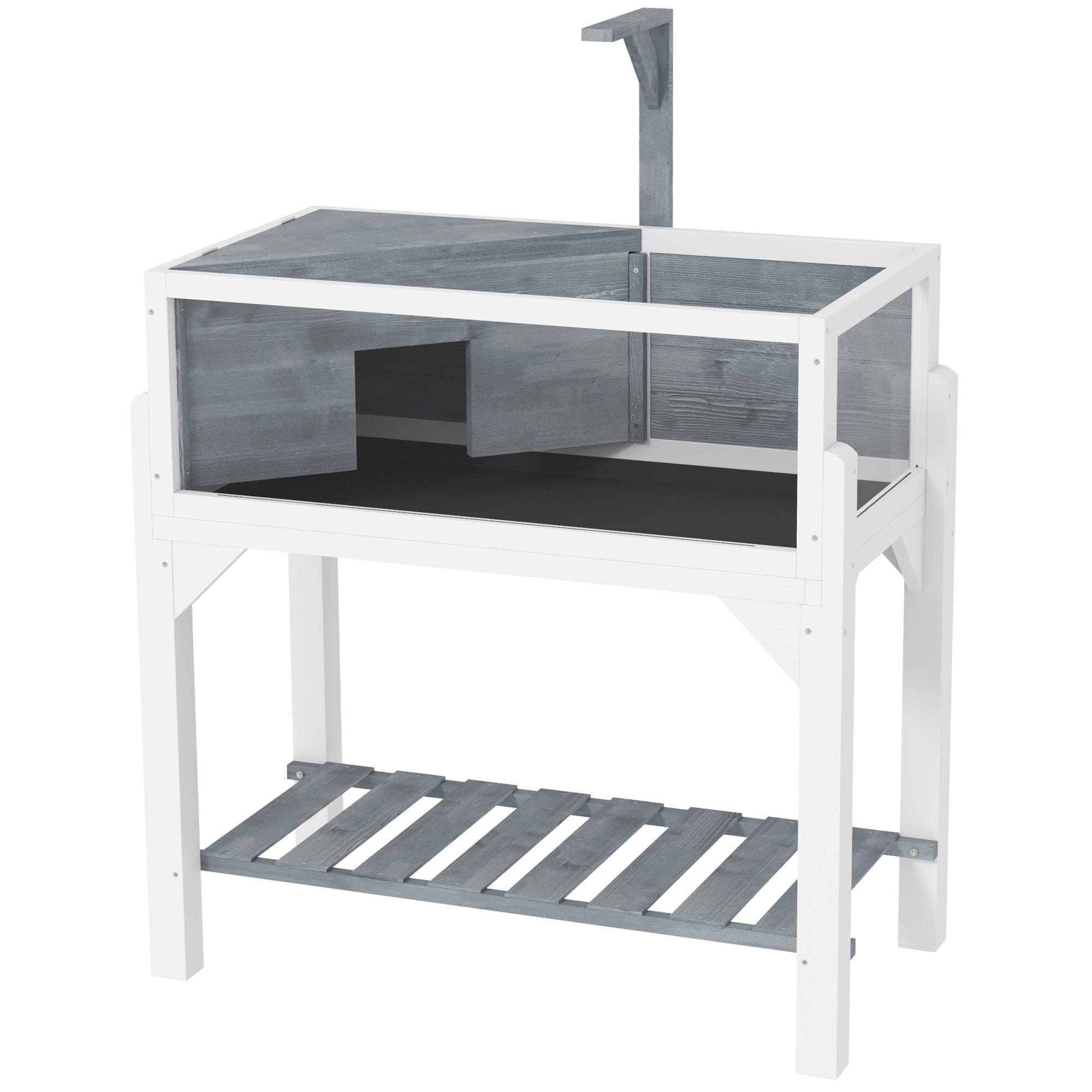 Wooden Tortoise Habitat with Storage Shelf, Tortoise Enclosure with Clear Windows, Openable Top, Lamp Holder, Gray - Gray