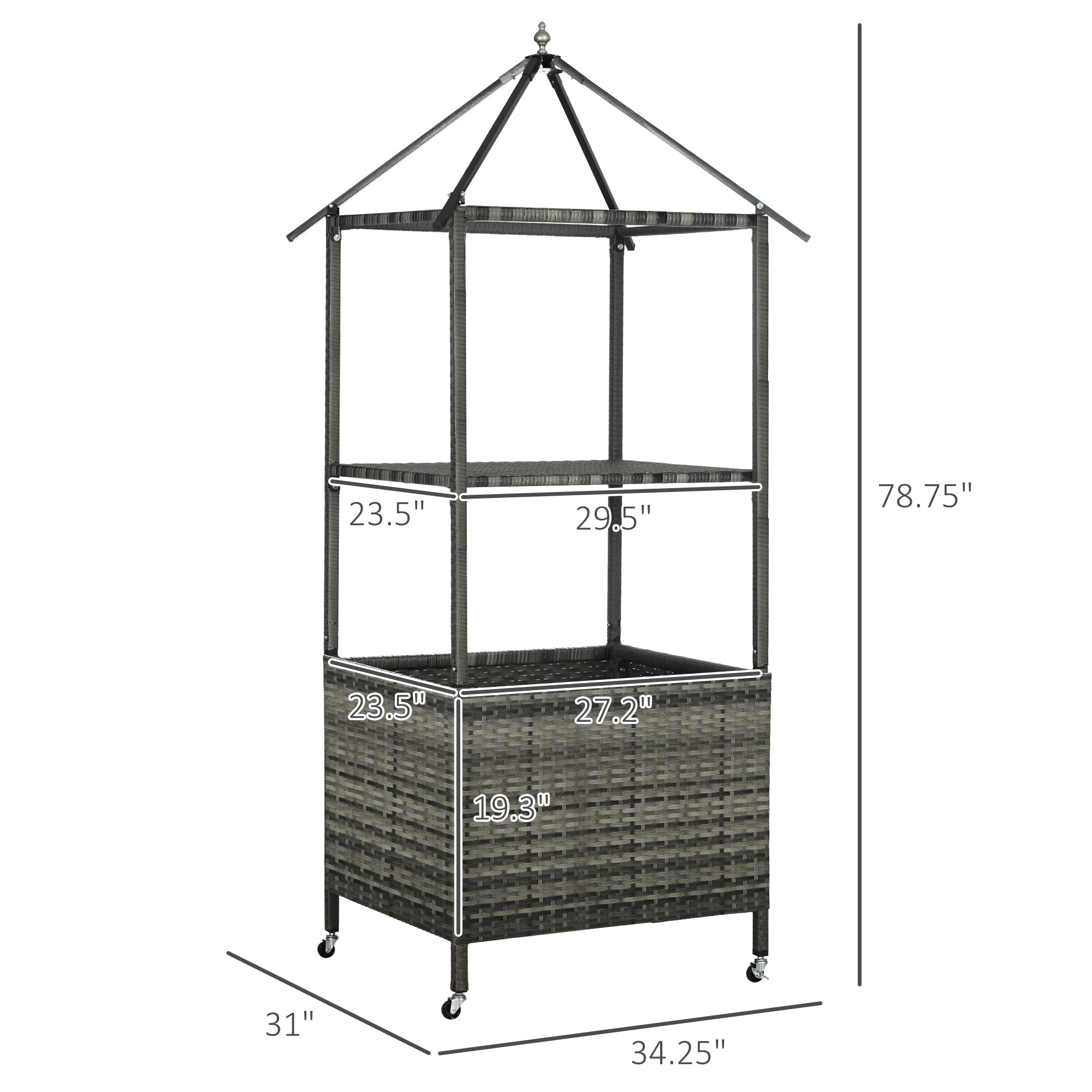 Outdoor Towel Valet Caddy, Covered Poolside Towel Holder Rack, Shelf, Basket, Rolling PE Rattan Wicker Storage on Wheels, Gray - Gray - Image 3