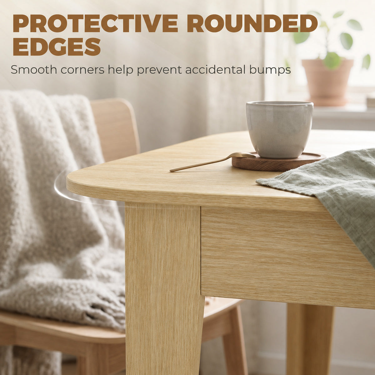 Extendable Oval Dining Table for 4-6, Farmhouse Expandable Kitchen Table, Round Edges, Oak