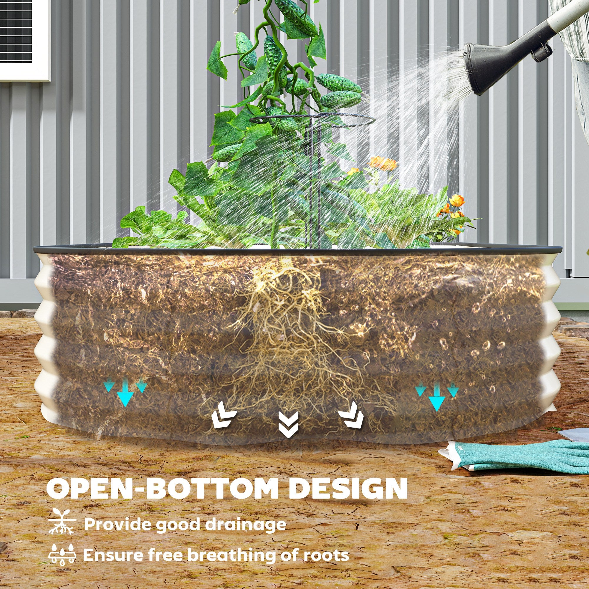 7' x 3' x 1' Raised Garden Bed Set, 2PCS Raised Beds for Gardening with Metal Plant Stakes, Cream White - Cream White - Image 7