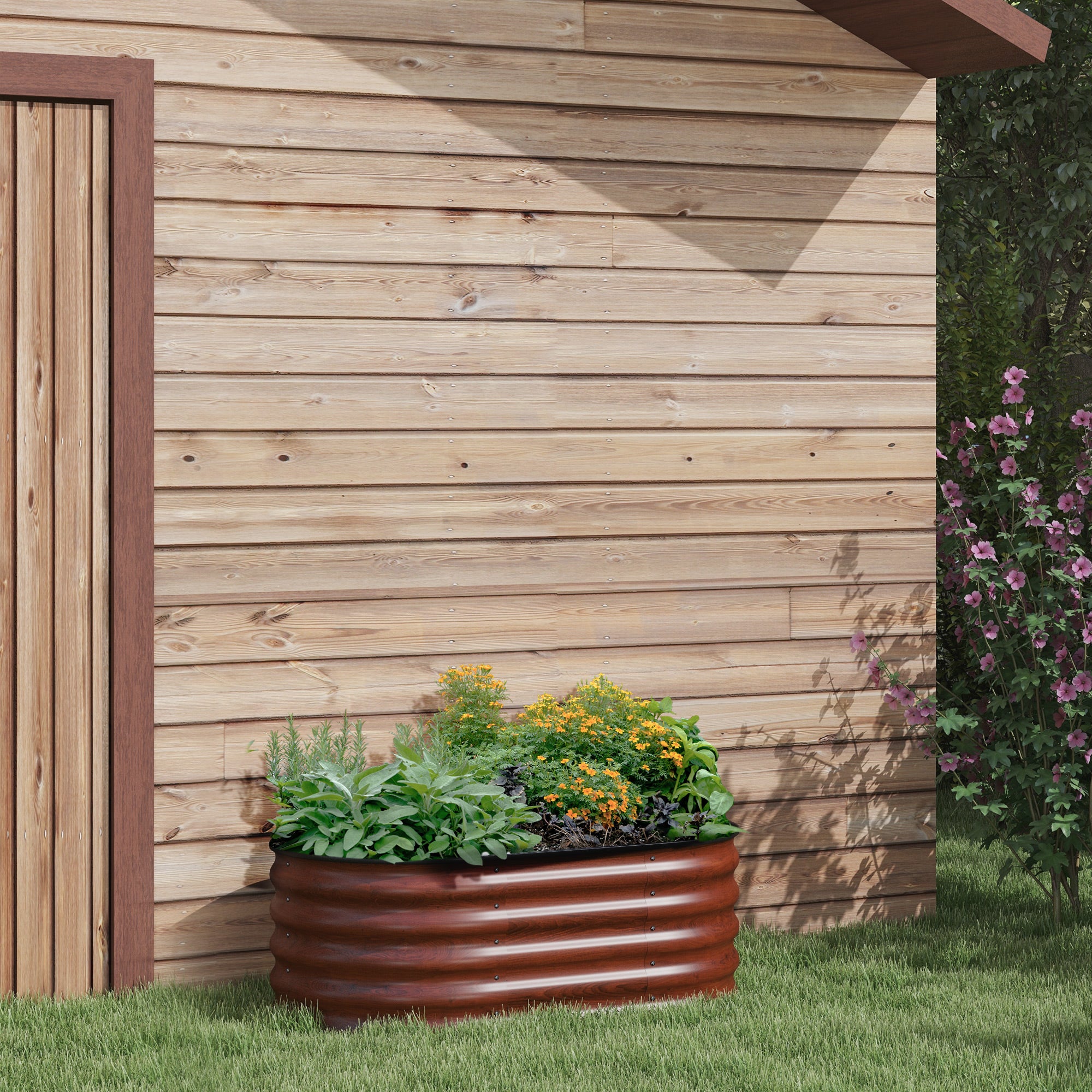 3.4' x 2' x 1.4' Galvanized Raised Garden Bed Kit, Metal Planter Box with Safety Edging, Brown - Brown - Image 8
