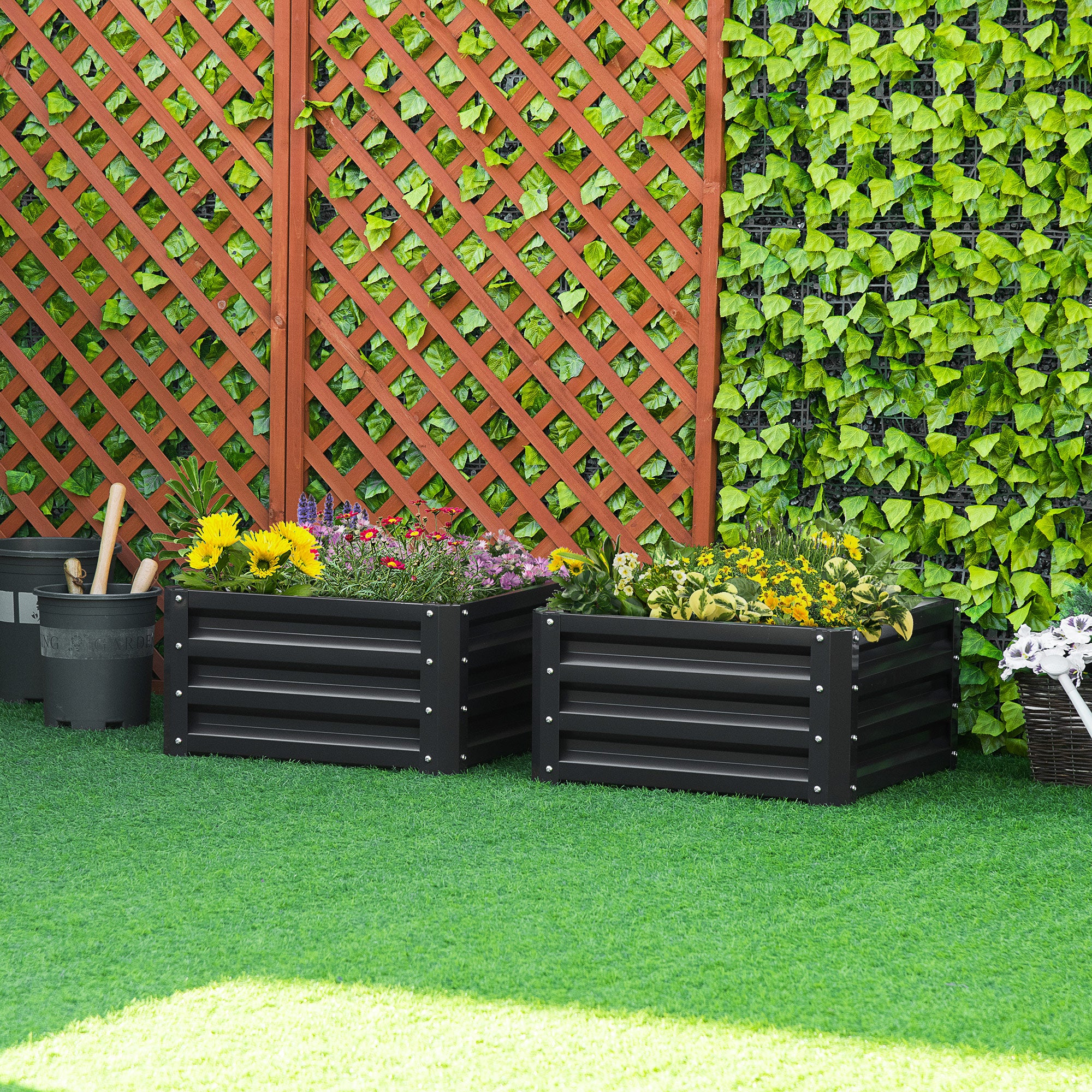 2pc 23.5" Elevated Herb & Vegetable Planting Box Kit w/ Versatile Uses, Dark Gray - Grey - Image 2