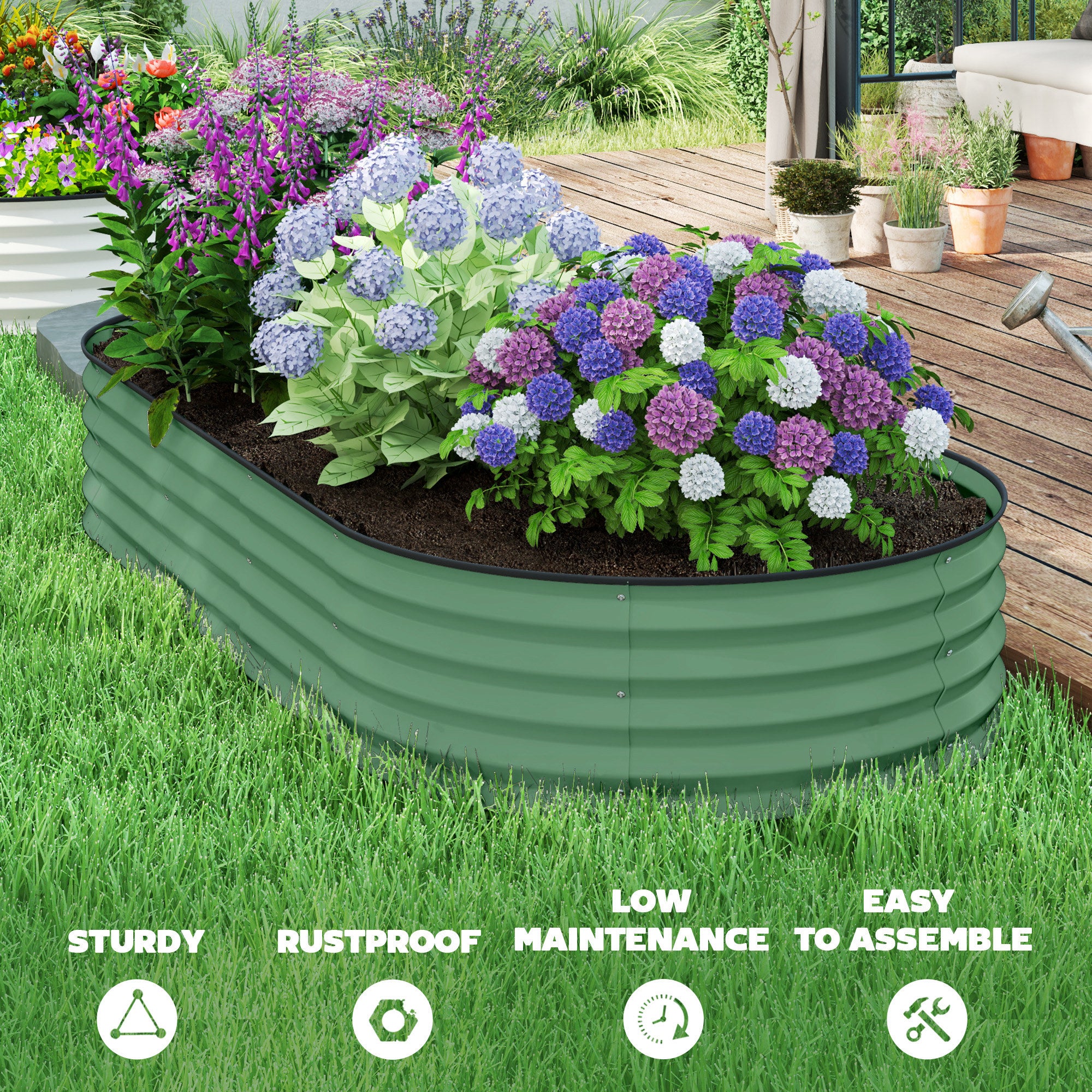 7' x 3' x 1' Raised Garden Bed Set, 2PCS Raised Beds for Gardening with Metal Plant Stakes, Green - Green - Image 8