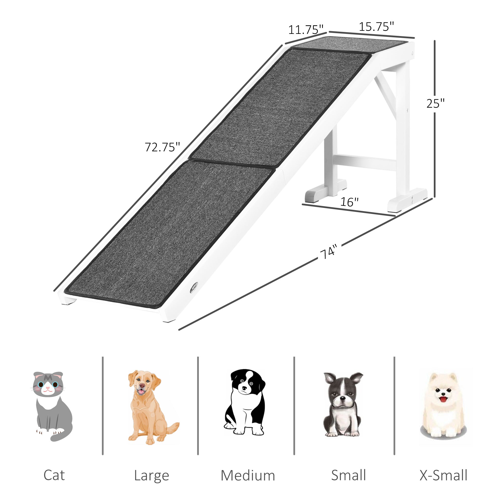 Dog Ramp Foldable with Non-slip Carpet Top Platform, Gray, White - White - Image 3
