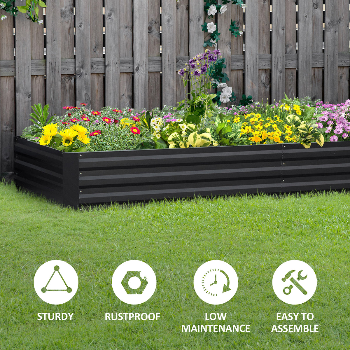 95" x 36" x 12" Galvanized Raised Garden Bed, Easy DIY and Cleaning for Growing Flowers, Herbs, Succulents, Gray - Gray - Image 6
