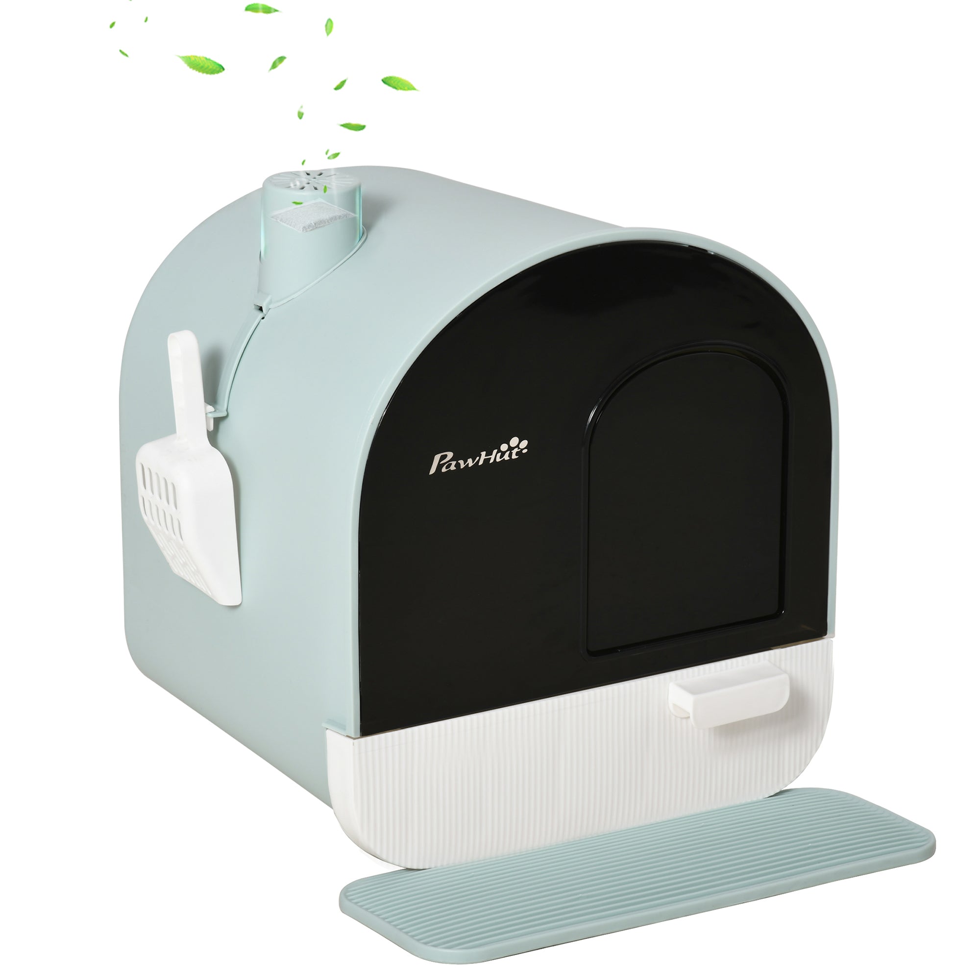 Fully Enclosed Cat Litter Box with Lid & Drawer Design, Covered Litter Box Anti-Leakage, Anti-Splashing, for Indoor Cats from Kitten to Adult, with Scoop & Mat, Easy Clean, Odor Control, Green - Green