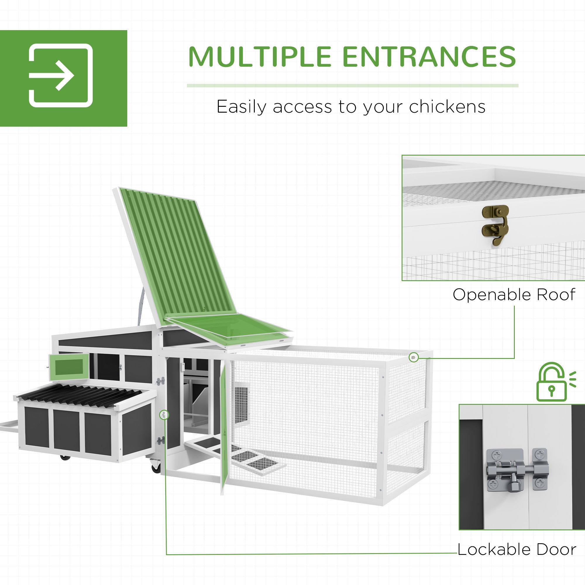 Wooden Chicken Coop with Nesting Box, Pull Out Tray, Run, Perches, Ramp, Windows for 6 Chickens, Dark Gray - Gray - Image 5
