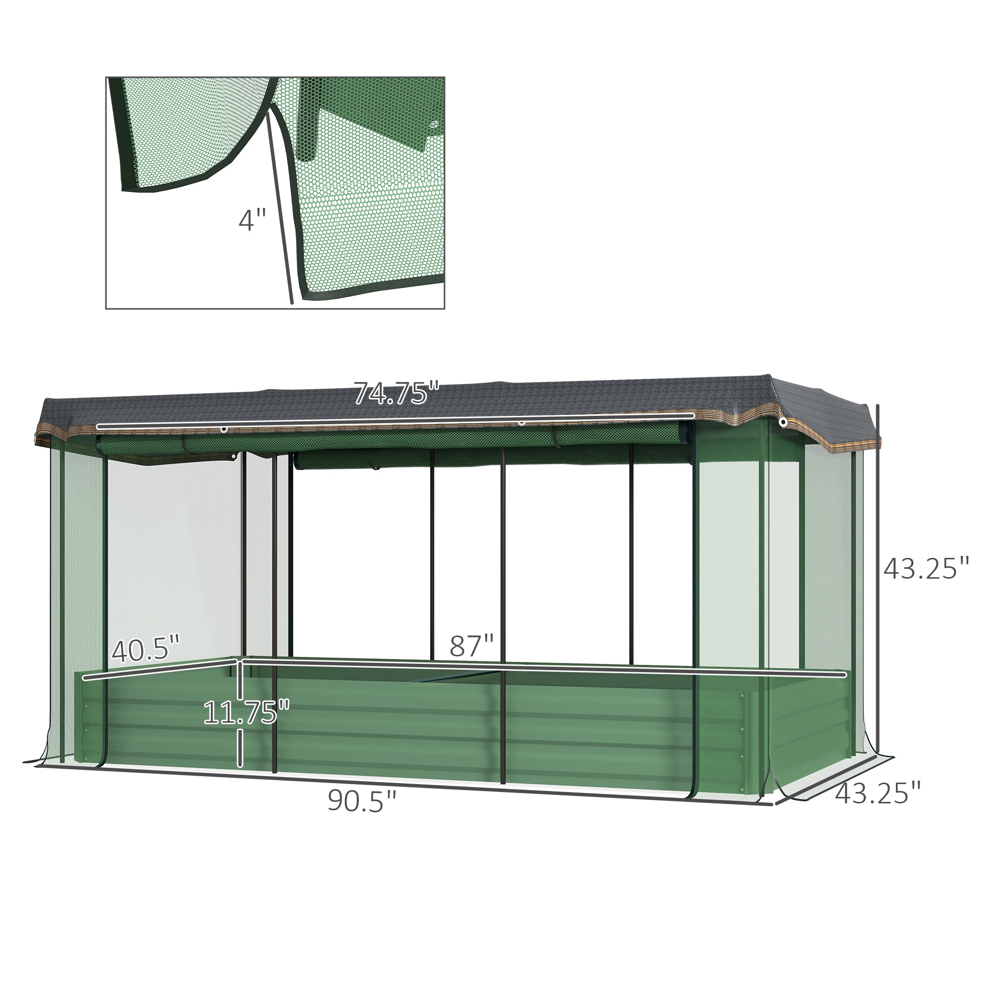 Galvanized Steel Planter Box with Crop Cage and Shade Cloth, Raised Garden Bed for Flowers, Veggies and Herbs, Green - Green - Image 3