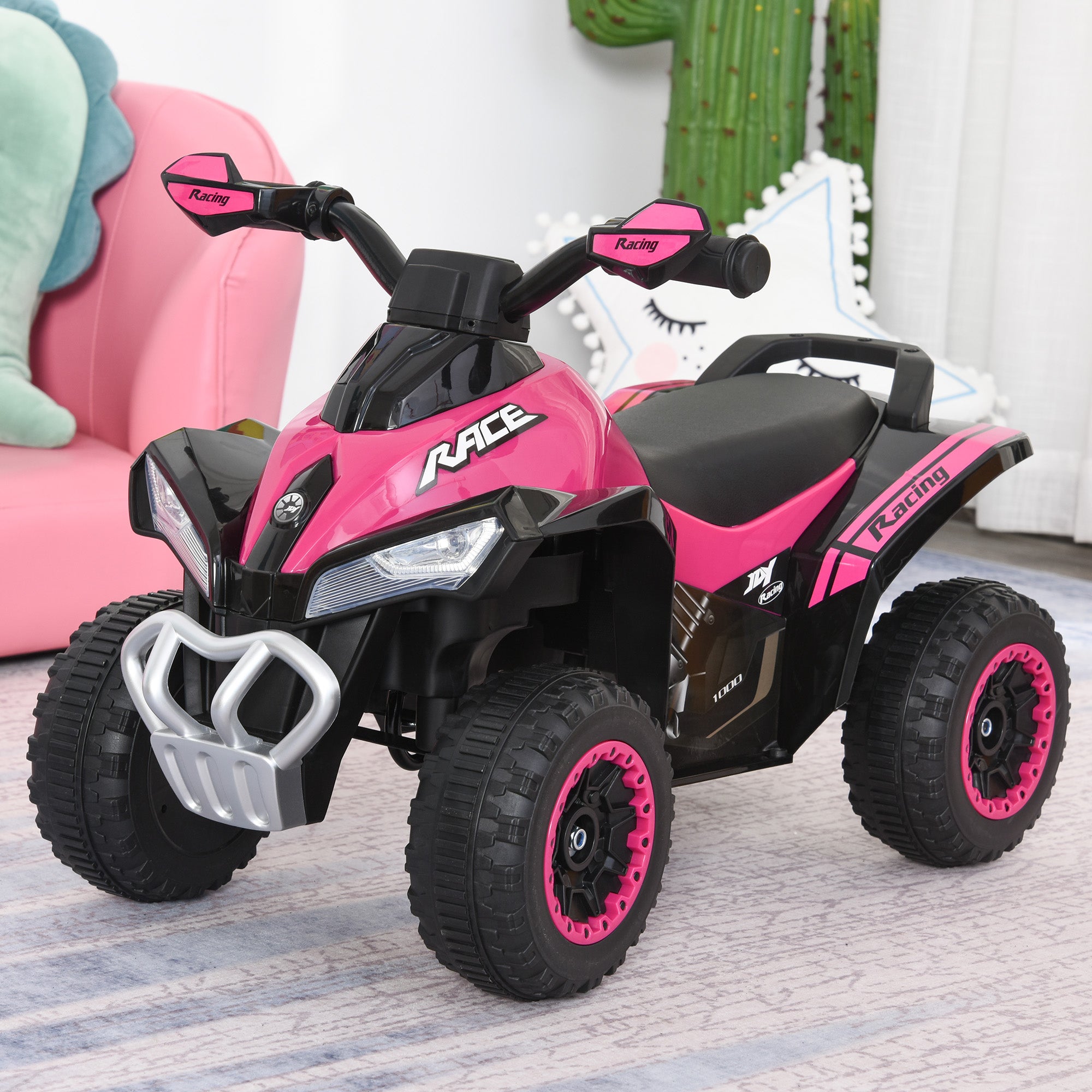 NO Power Kids Ride On Push Car, Ride Racer, Foot-to-floor Sliding Car, Walking ATV Toy with Music, Lights, for 1.5-3 Years Old, Pink