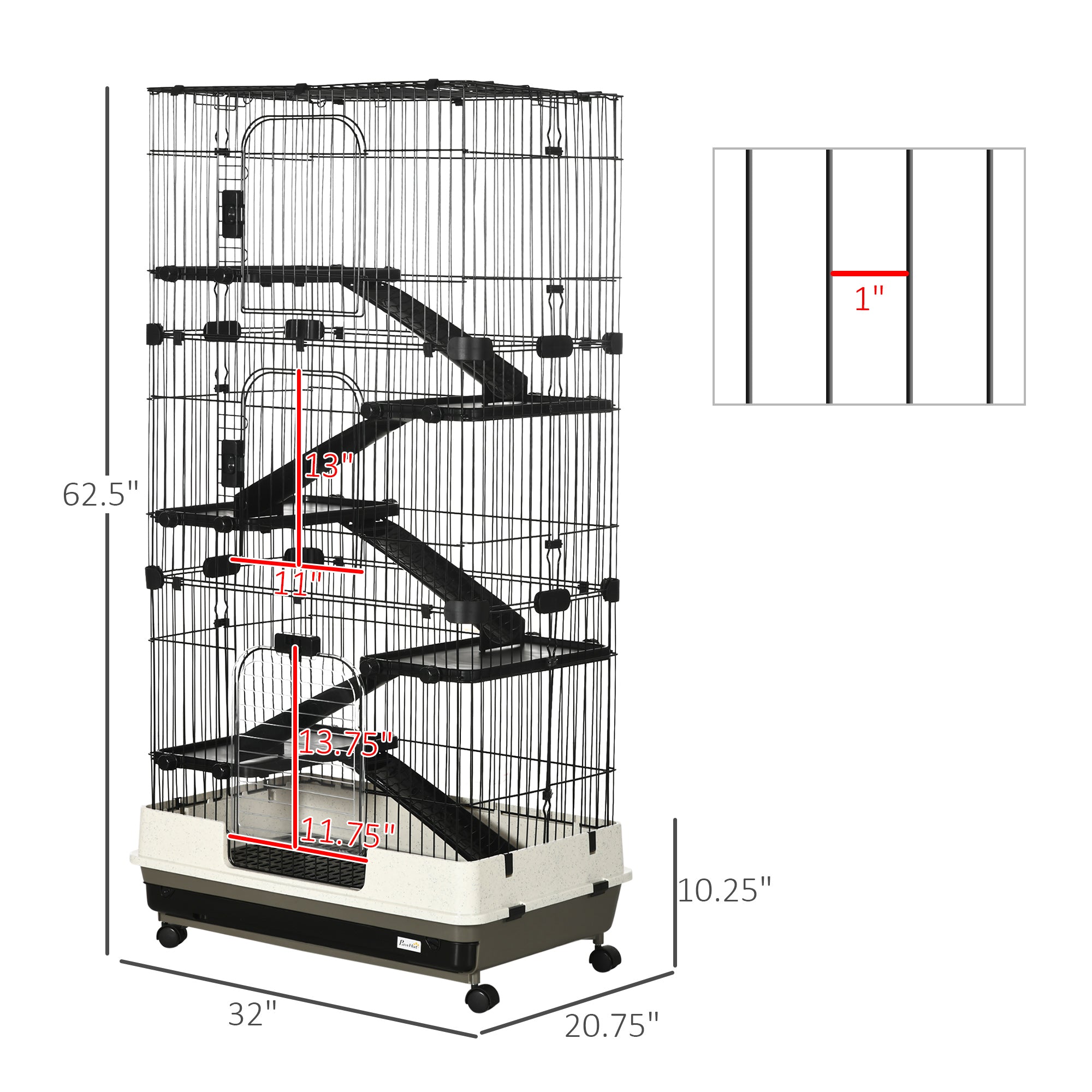 32"L 6-Level Small Animal Cage Rabbit Hutch with Universal Lockable Wheels, Slide-out Tray for Bunny, Chinchillas, Ferret, Black - Black - Image 3