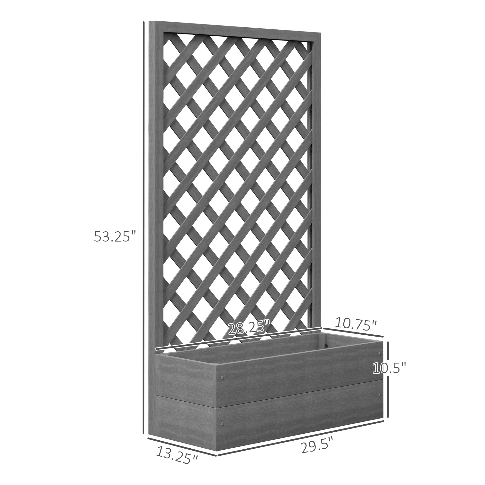 Trellis Planter Box for Climbing Plants, Raised Garden Bed w/ Trellis Lattice for Outdoor Garden, Deck, Backyard, Gray - Dark Gray - Image 3