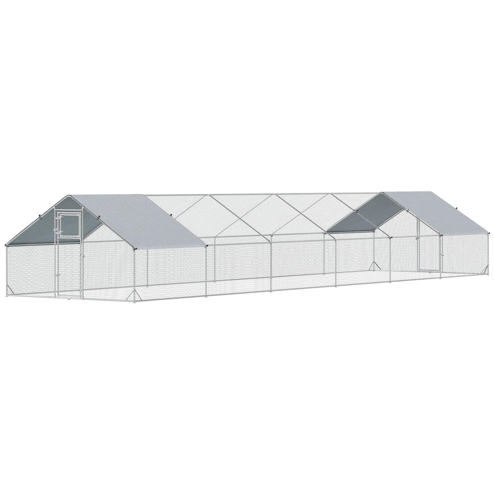 Large Chicken Coop with Waterproof and Anti-UV Cover, Spire Shaped for Outdoor and Yard Farm Use, 39' x 10' x 6.4' - Silver