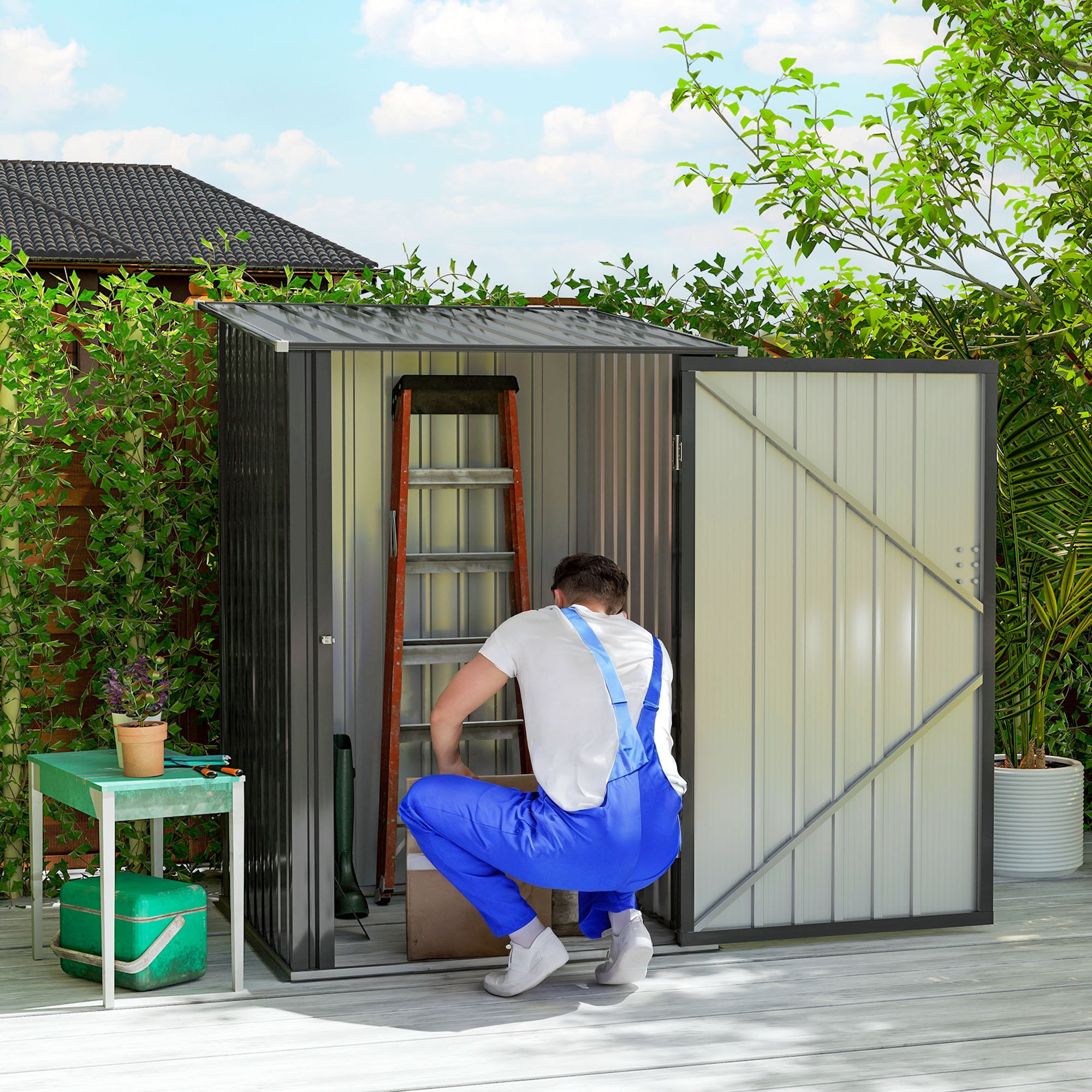 Small Metal Garden Shed, 3.3' x 3.4', Galvanized Steel, Lockable Tool Shed for Patio, Backyard, Lawn, Dark Gray - Dark Gray - Image 2