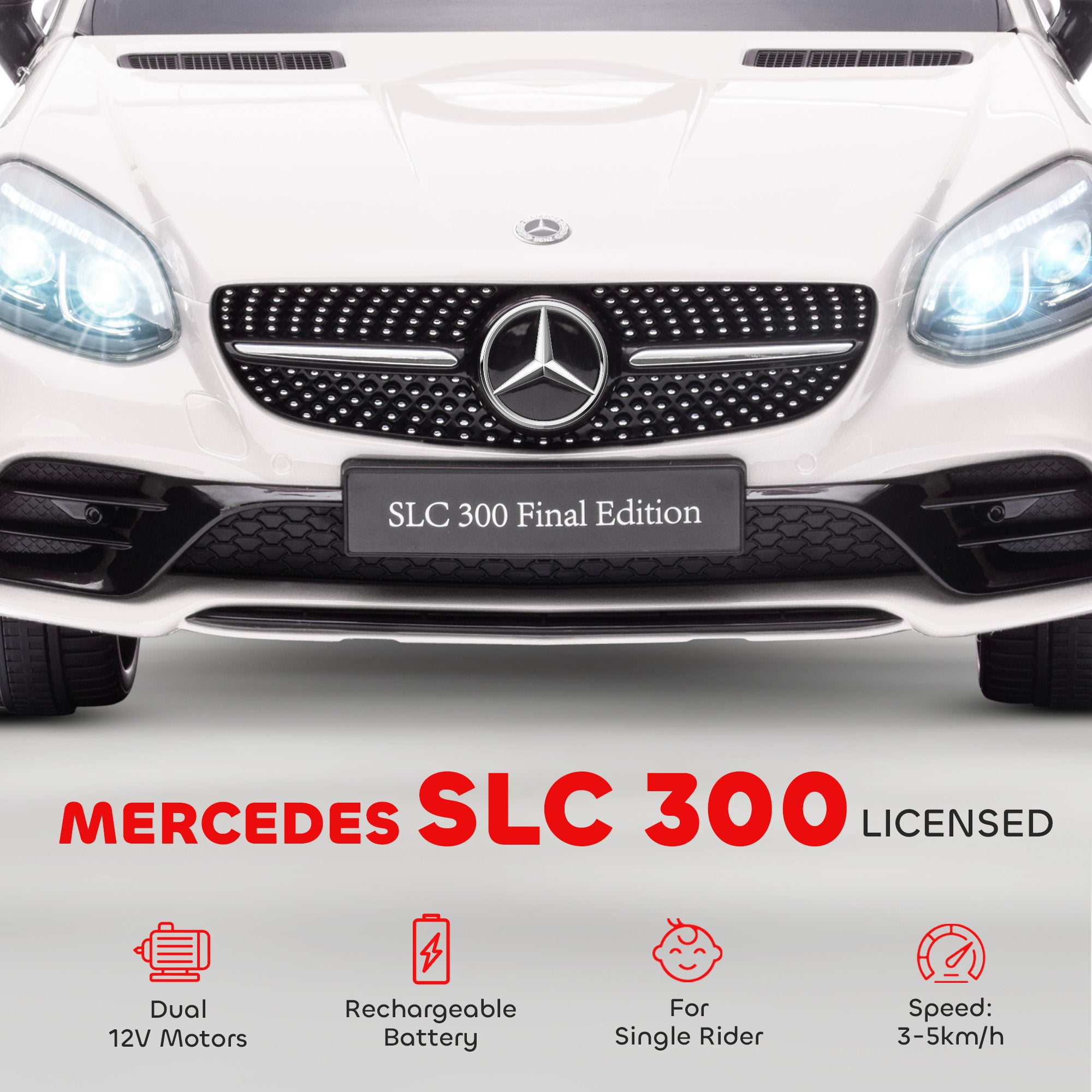 Mercedes SLC 300 Licensed Kids Electric Car with Remote Control, 12V Battery Powered Kids Ride on Car with Music, Lights, Suspension for 3-6 Years Old, White