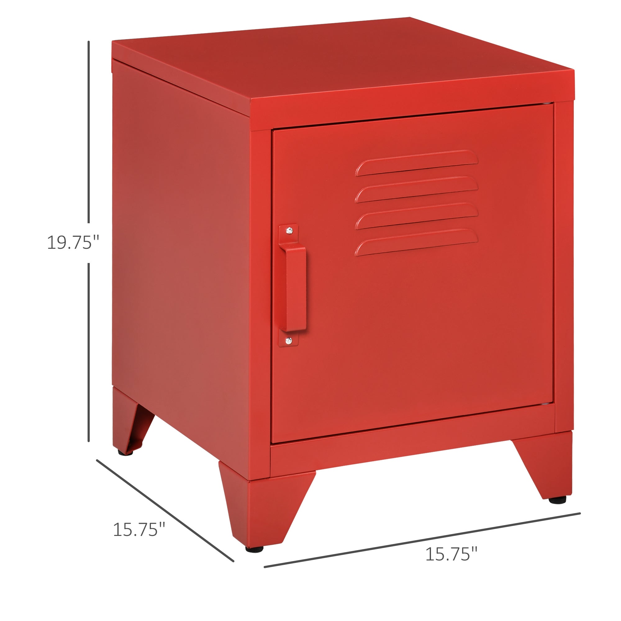 Industrial End Table, Living Room Side Table with Locker-Style Door and Adjustable Shelf, Red