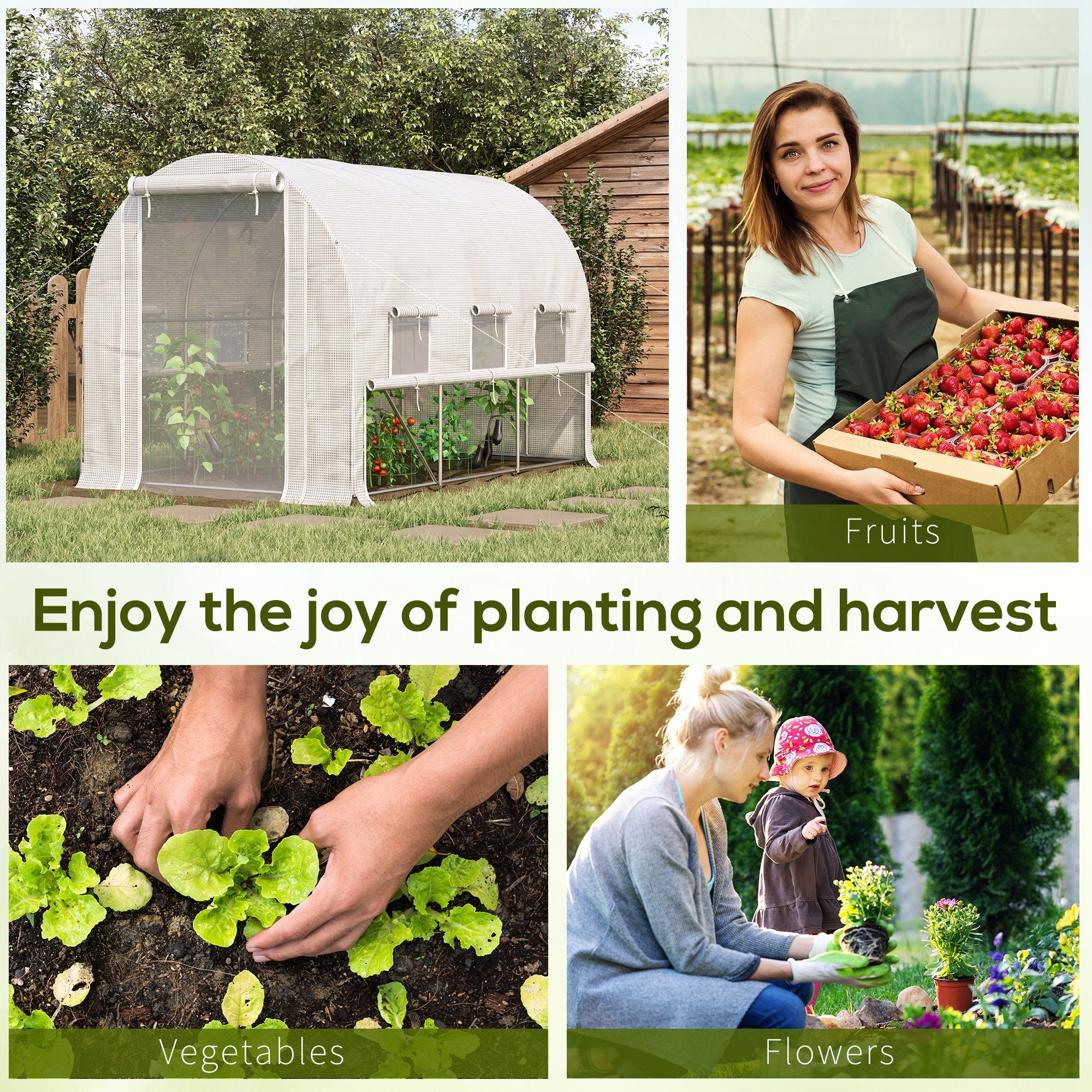 116.25" x 78.75" x 78.75" Walk-in Tunnel Greenhouse, Mesh Windows, Bottom Vents, Zippered Door, PE Cover, Heavy Duty Steel Frame, White - White - Image 7