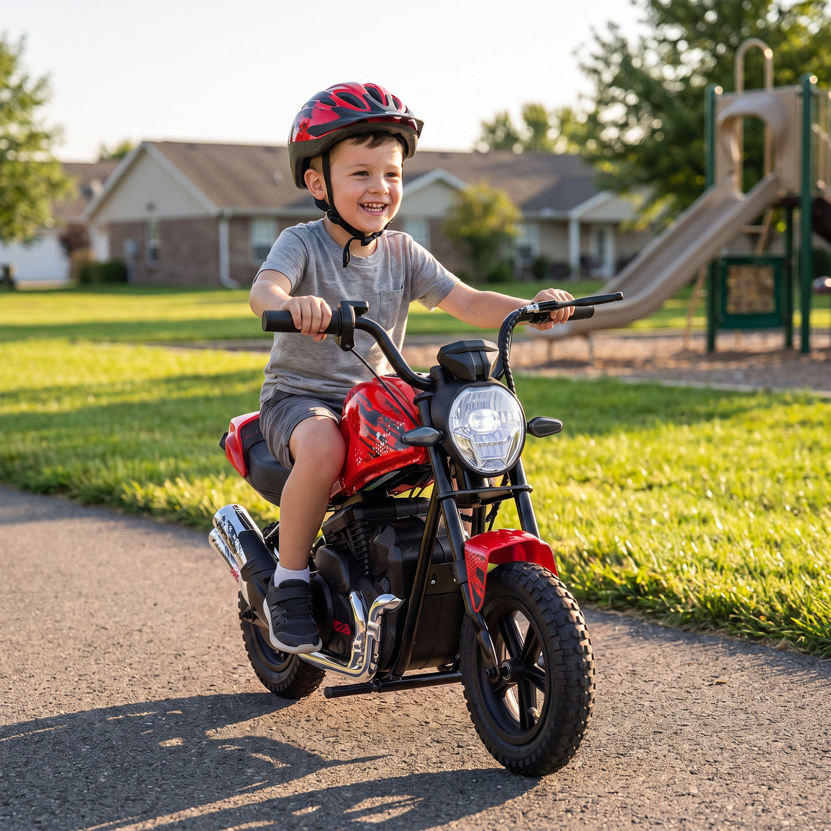 24V Kids Electric Motorcycle with 180W Motor, 12" Rubber Tires, Up to 11MPH, Twist Throttle for Ages 6-12, Red