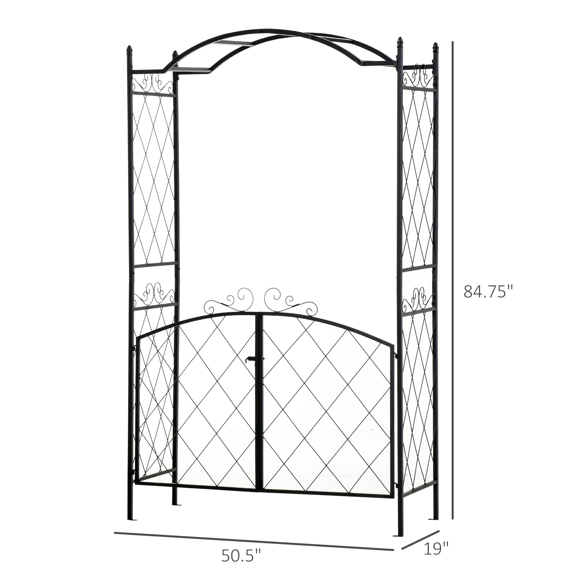 85" Garden Arch Arbor, Metal Arch Trellis with Gate, Garden Archway for Climbing Vines, Wedding Ceremony Decoration, Black - Black - Image 3